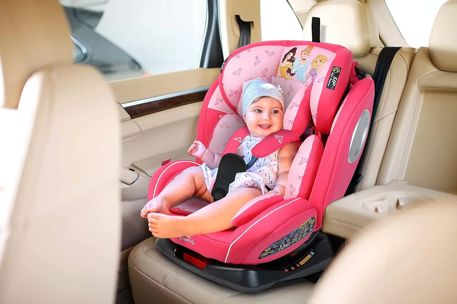 صندلی ماشین کودک/بچه گانه دیزنی پرنسس 4 در 1 با چرخش 360 درجه و قابلیت تنظیم 4 حالته، دارای سیستم ISOFIX و محافظت از ضربه جانبی، مناسب برای نوزادان 0 ماهه تا 12 ساله، گروه 0+/1/2/3، تا 36 کیلوگرم (محصول رسمی دیزنی)