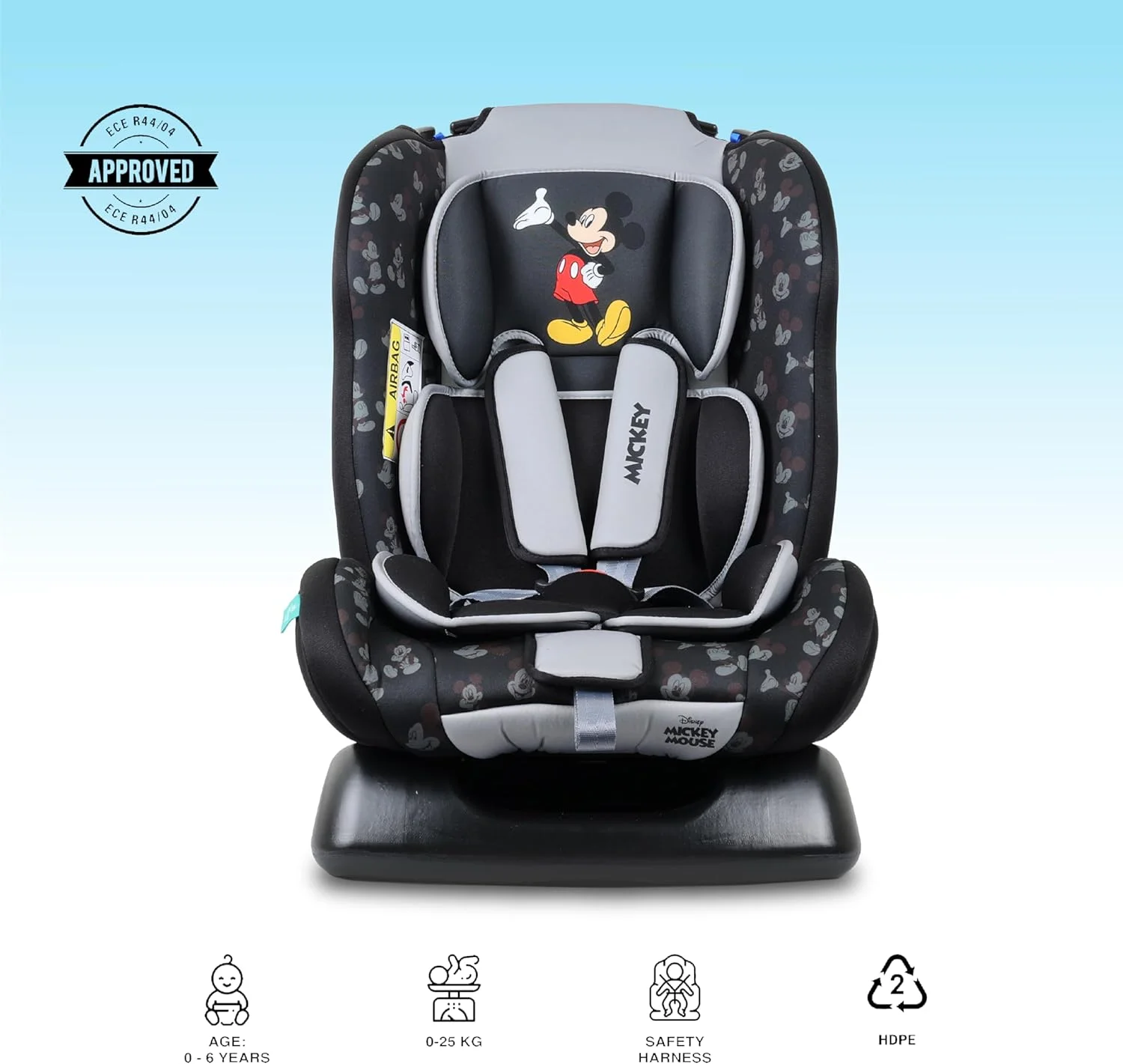 صندلی ماشین کودک دیزنی میکی موس Trucare FZC، 3 در 1، دارای 4 حالت تنظیم زاویه خواب، مناسب از 0 ماهگی تا 6 سالگی، گروه 0+/1/2، تا 25 کیلوگرم، چند رنگ