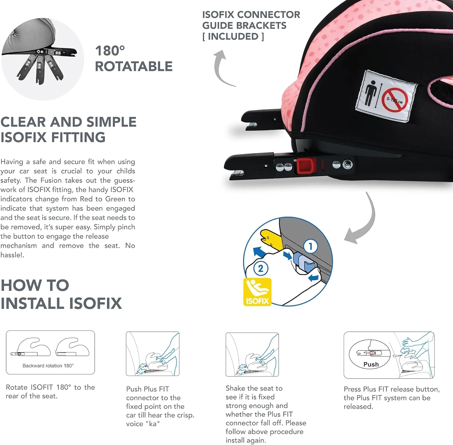 صندلی بوستر کودک دیزنی پرنسس، دارای زیر دستی، نصب ایزوفیکس، مناسب برای همه خودروها، پایه پهن و نرم، مناسب برای کودکان 4 تا 12 سال، گروه 2/3، محصول رسمی دیزنی، چند رنگ