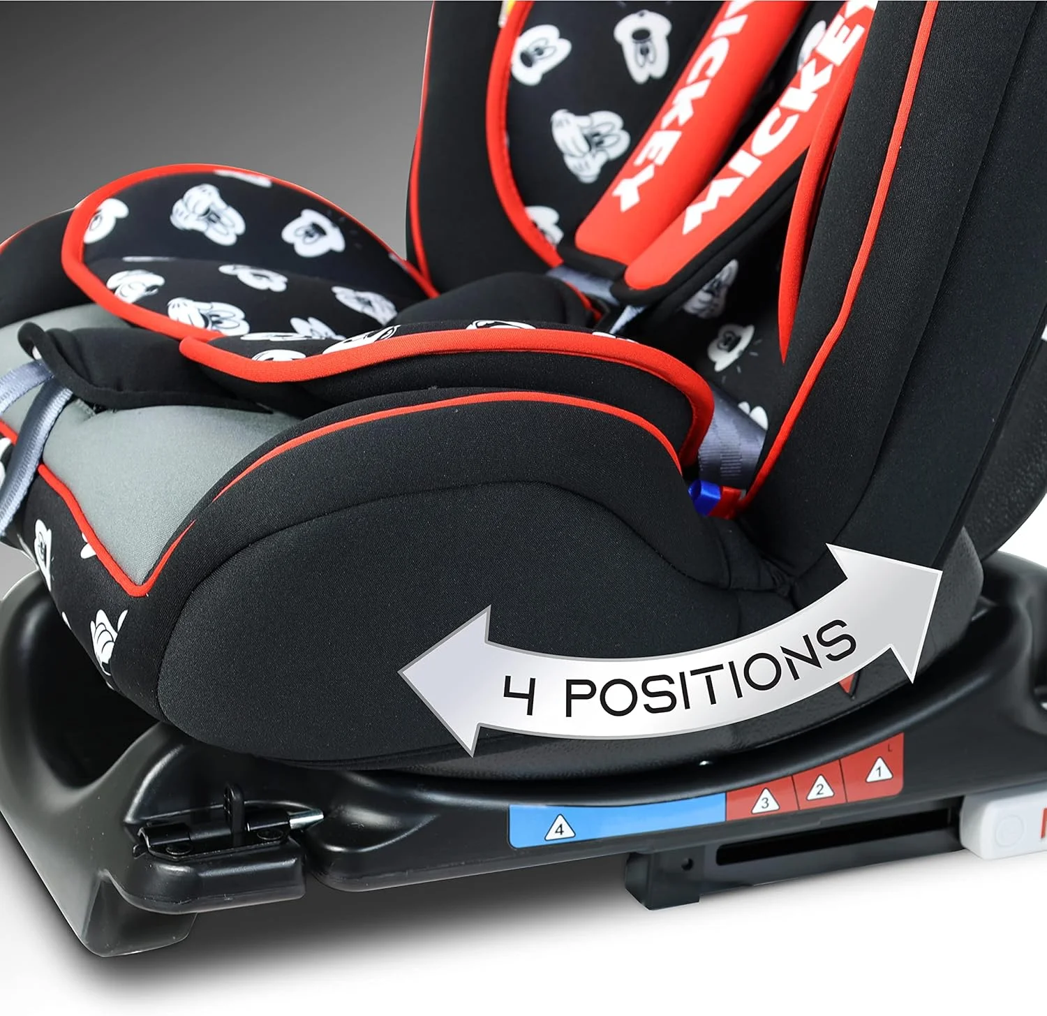 صندلی ماشین کودک دیزنی میکی موس 4 در 1 - دارای 4 حالت تنظیم زاویه خواب - دارای ISOFIX برای ثبات - مناسب از 0 ماهگی تا 12 سالگی (گروه 0+/1/2/3)، تا 36 کیلوگرم (محصول رسمی دیزنی)