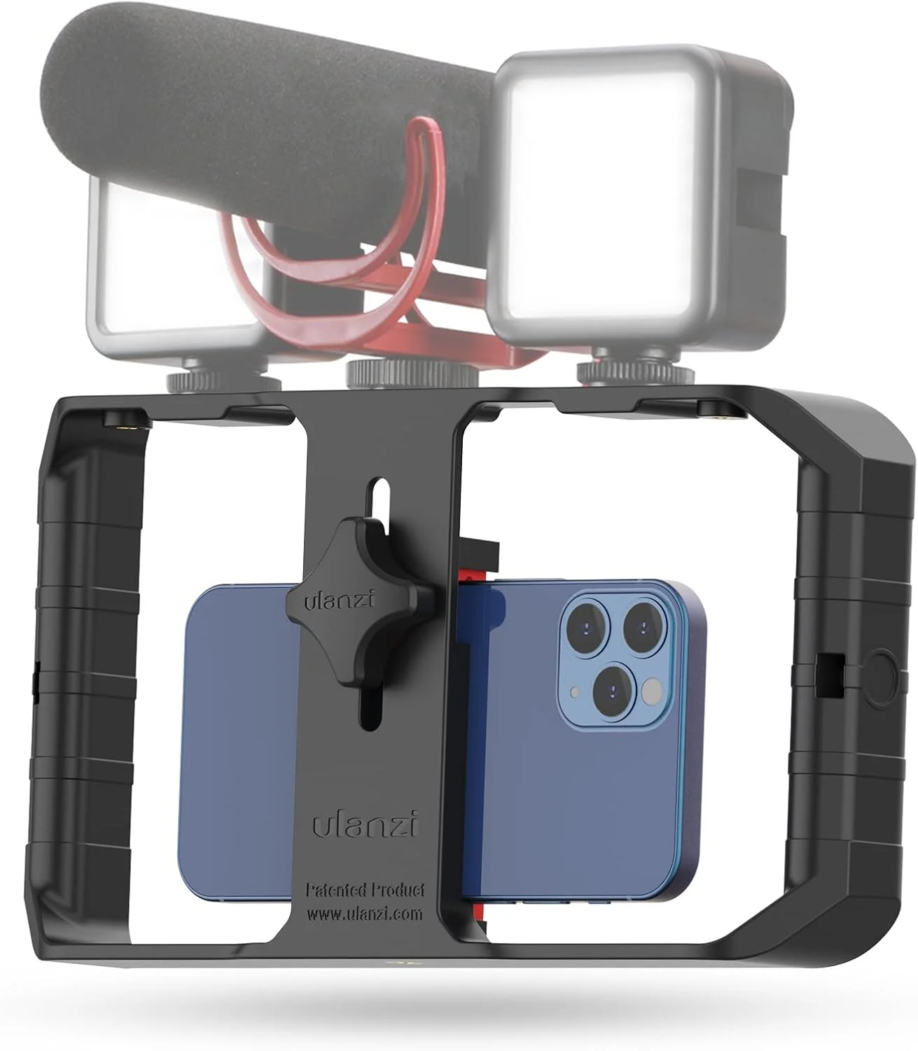 استابلایزر موبایل ULANZI U-Rig Pro، قفس فیلمبرداری گوشی موبایل با 3 پایه نور سرد، مناسب برای آیفون 15، 14، 13، 12، 11 پرو مکس/سامسونگ S22، S23 اولترا/هوآوی میت 60