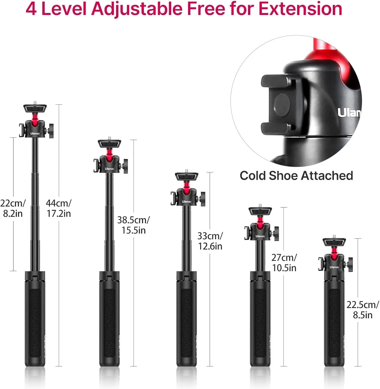 MT-16 Extendable Phone Camera Tripod, 4 Levels Adjustment 360° Ball Head Cold Shoe Lightweight Portable Vlog Travel Selfie Stick Handle Grip Desktop Webcam Tripod MT-16 Extendable Phone Camera Tripod, 4 Levels Adjustment 360° Ball Head Cold Shoe Lightweight Portable Vlog Travel Selfie Stick Handle Grip Desktop Webcam Tripod