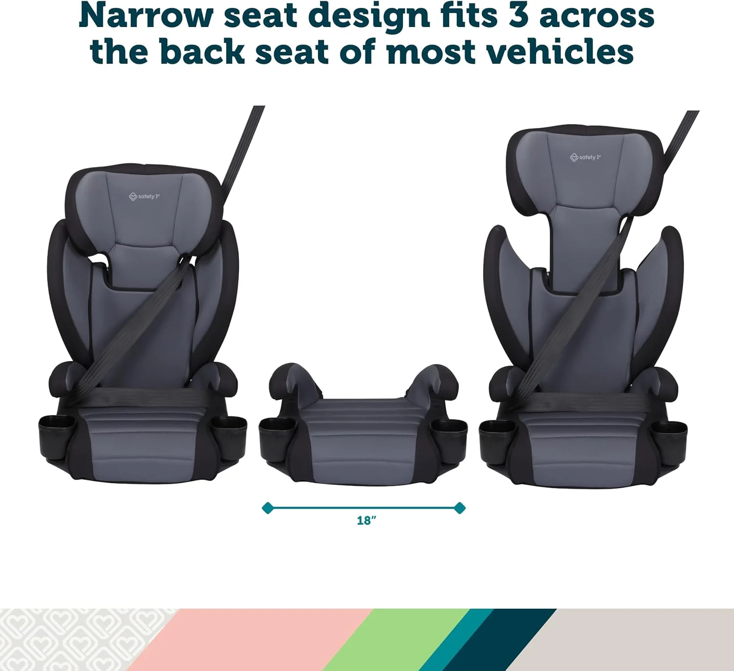 Safety 1st Grow and Go 2-in-1 Booster Car Seat with ComfortWings, Converts High-Back to Backless, 19" Wide, Fits 3 Across, Lightweight, Foldable, Easy-Clean, Cup Holders, 40-100 lbs, Beach Wave Safety 1st Grow and Go 2-in-1 Booster Car Seat with ComfortWings, Converts High-Back to Backless, 19" Wide, Fits 3 Across, Lightweight, Foldable, Easy-Clean, Cup Holders, 40-100 lbs, Beach Wave