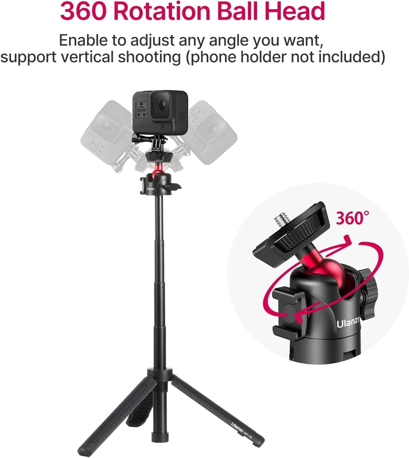 MT-16 Extendable Phone Camera Tripod, 4 Levels Adjustment 360° Ball Head Cold Shoe Lightweight Portable Vlog Travel Selfie Stick Handle Grip Desktop Webcam Tripod MT-16 Extendable Phone Camera Tripod, 4 Levels Adjustment 360° Ball Head Cold Shoe Lightweight Portable Vlog Travel Selfie Stick Handle Grip Desktop Webcam Tripod