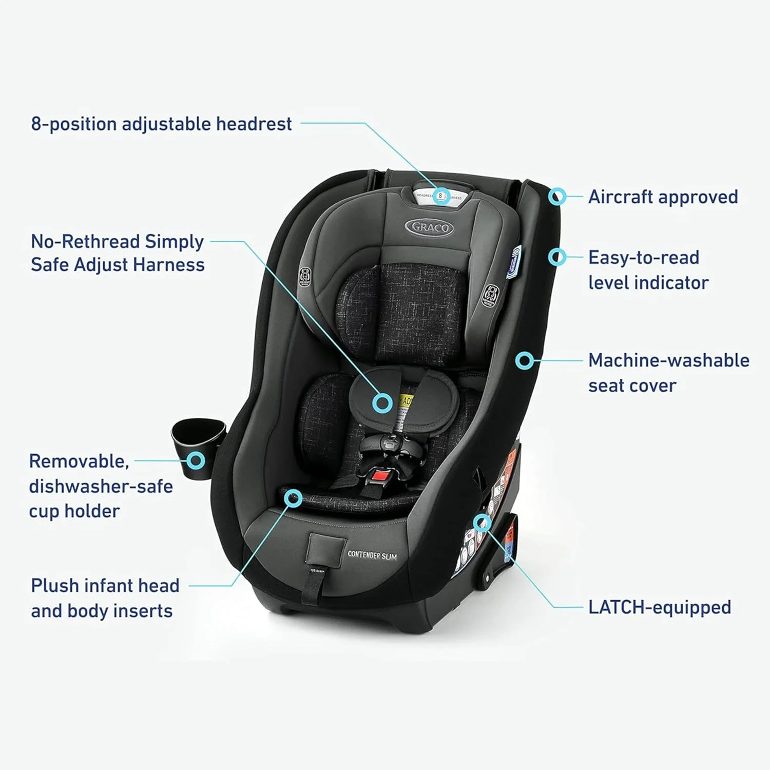 Graco Contender Slim Convertible Car Seat, West Point, Space-Saving Design, Lightweight and Compact Graco Contender Slim Convertible Car Seat, West Point, Space-Saving Design, Lightweight and Compact