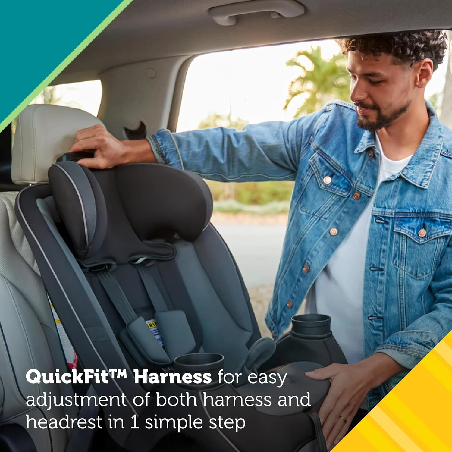 صندلی خودرو کودک Safety 1st Grow and Go مدل All-in-One Slim Convertible، مناسب برای حالت رو به عقب، 2.2 تا 18 کیلوگرم، حالت رو به جلو (13.6 تا 29.5 کیلوگرم)، صندلی تقویت کننده پشتی بلند 18 تا 45 کیلوگرم، Green Gables