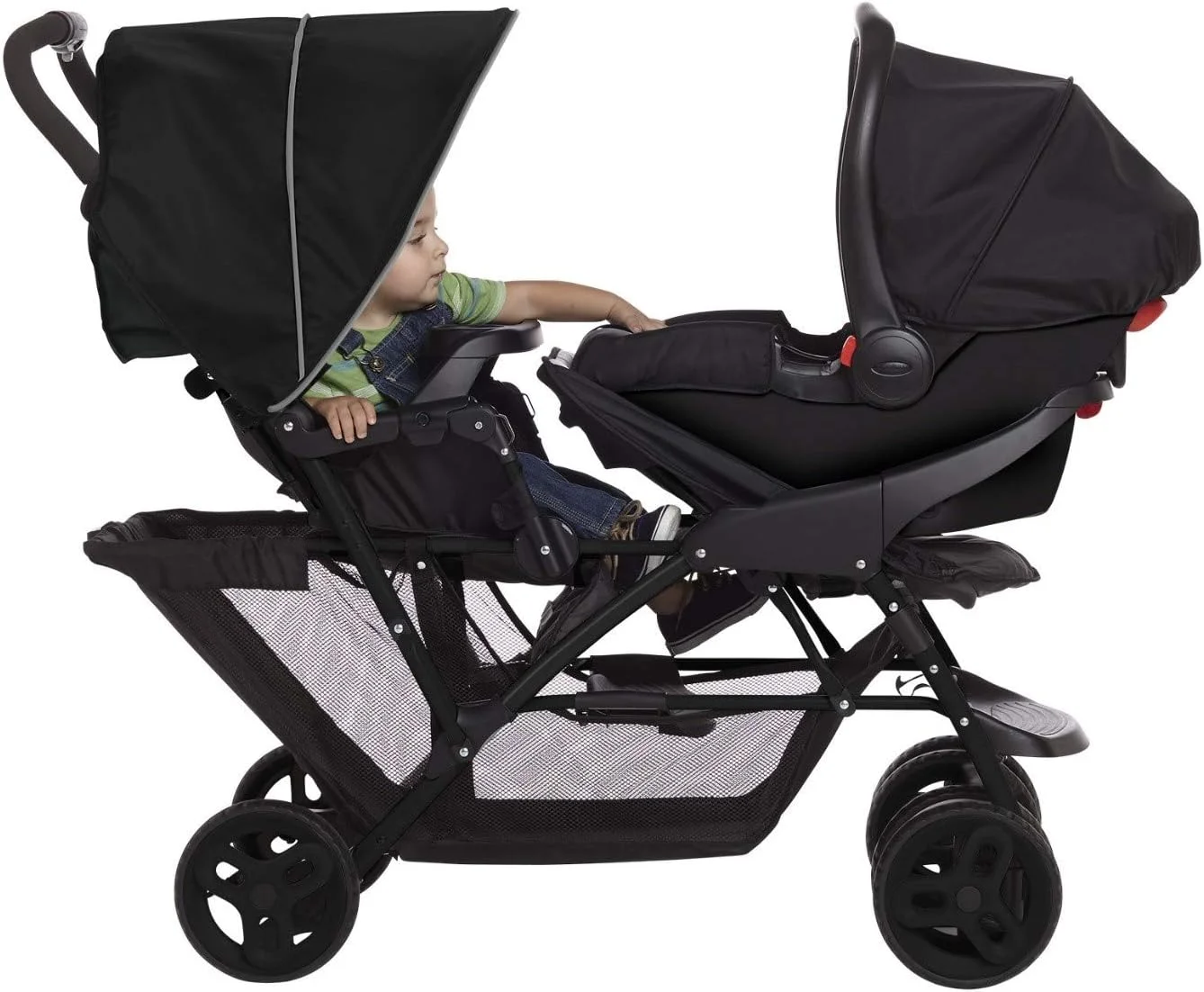 کالسکه دوقلو گراکو مدل Stadium Duo Tandem - مناسب از بدو تولد تا تقریباً 3 سالگی (15 کیلوگرم). سازگار با صندلی ماشین کودک SnugEssentials iSize، رنگ مشکی/خاکستری کالسکه دوقلو گراکو مدل Stadium Duo Tandem - مناسب از بدو تولد تا تقریباً 3 سالگی (15 کیلوگرم). سازگار با صندلی ماشین کودک SnugEssentials iSize، رنگ مشکی/خاکستری