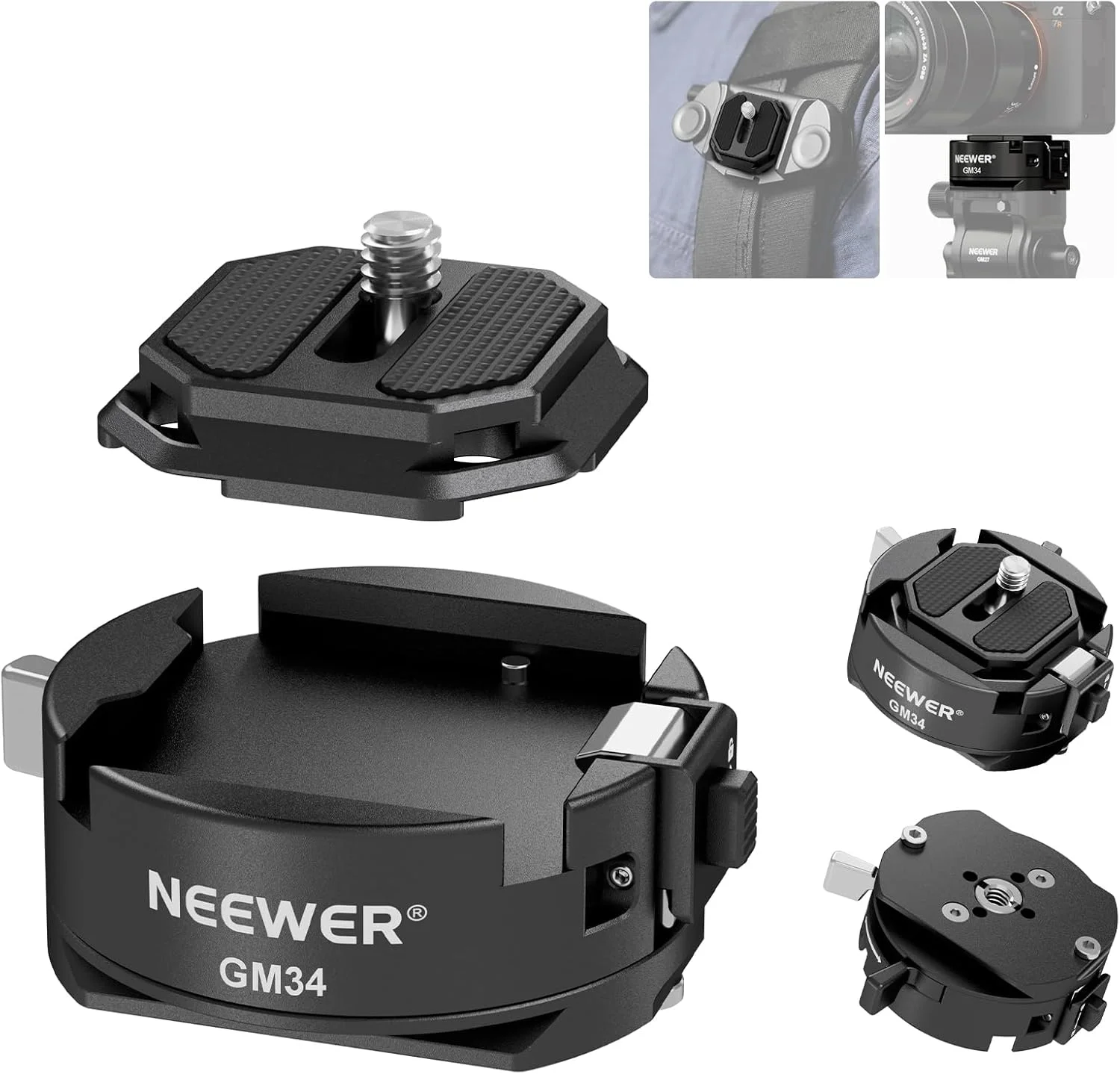 کیت صفحه رهاسازی سریع دوربین Neewer GM34، صفحه نصب مربعی قفل خودکار تعویض سریع با پایه گیره نوع Arca، سازگار با گیره دوربین Arca Swiss Peak Design Capture V3، حداکثر بار 5 کیلوگرم