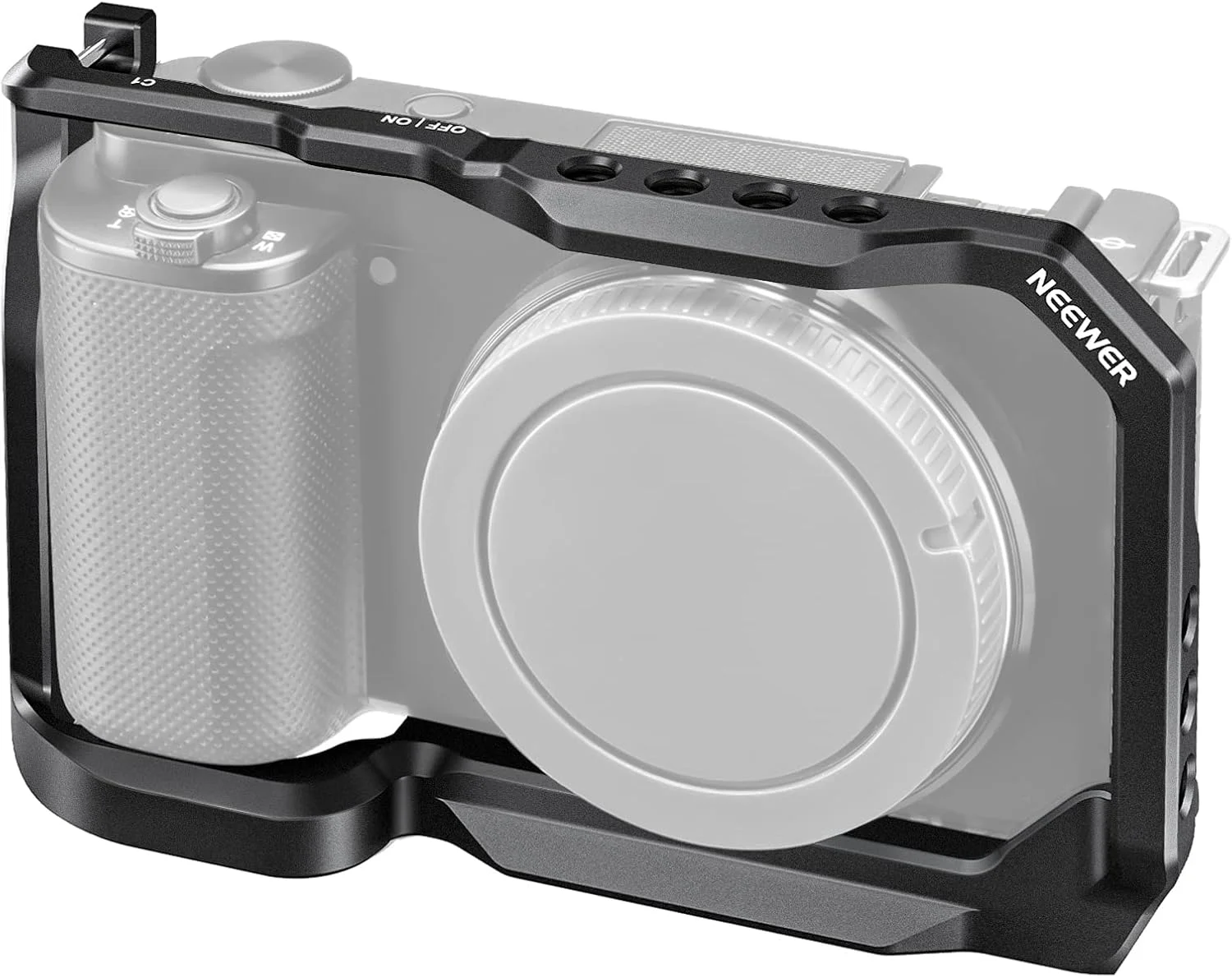کیج دوربین NEEWER ZV-E10 سازگار با Sony ZV-E10، تثبیت کننده کیج ویدیویی آلومینیومی، صفحه QR نوع Arca با رزوه 1/4 اینچ، هولدر کفشک گرم سازگار با دسته SmallRig بالایی، CA003