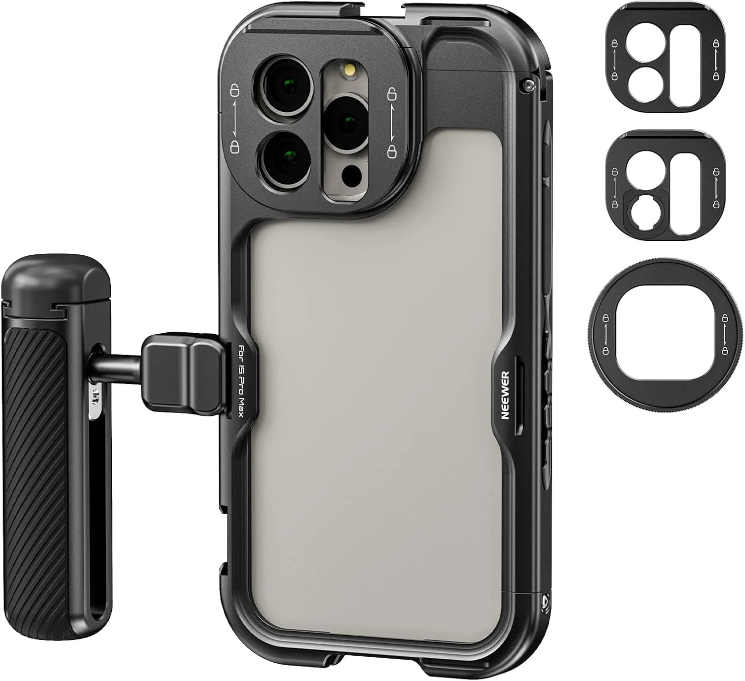 کیت قفس تلفن همراه NEEWER 15 Pro نسل دوم، استابلایزر ویدئویی تلفن همراه + دستگیره جانبی با رهاسازی سریع، آداپتور فیلتر 67 میلی‌متری، صفحه پشتی لنز 17 میلی‌متری، آداپتور T Mount، سازگار با Moment، PA043+PA045B