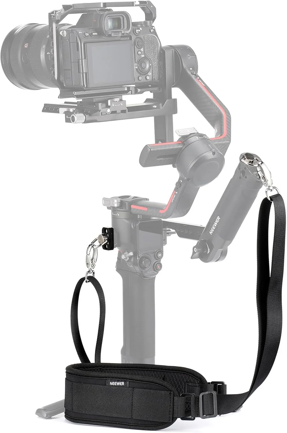 بند گردنی نیور RS4 RS3 با دو ریل ناتو و حلقه های D 1/4 اینچی برای DJI RS4 RS4 Pro RS3 Pro RS2 RSC2 Ronin SC Gimbal Stabilizer، طول قابل تنظیم 150 سانتی متری برای کاهش وزن شانه، GA014