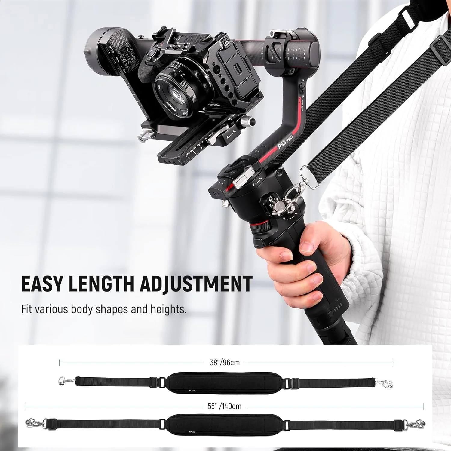 بند گردنی نیور RS4 RS3 با دو ریل ناتو و حلقه های D 1/4 اینچی برای DJI RS4 RS4 Pro RS3 Pro RS2 RSC2 Ronin SC Gimbal Stabilizer، طول قابل تنظیم 150 سانتی متری برای کاهش وزن شانه، GA014