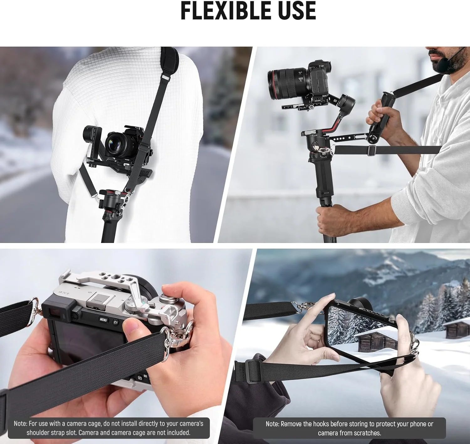بند گردنی نیور RS4 RS3 با دو ریل ناتو و حلقه های D 1/4 اینچی برای DJI RS4 RS4 Pro RS3 Pro RS2 RSC2 Ronin SC Gimbal Stabilizer، طول قابل تنظیم 150 سانتی متری برای کاهش وزن شانه، GA014