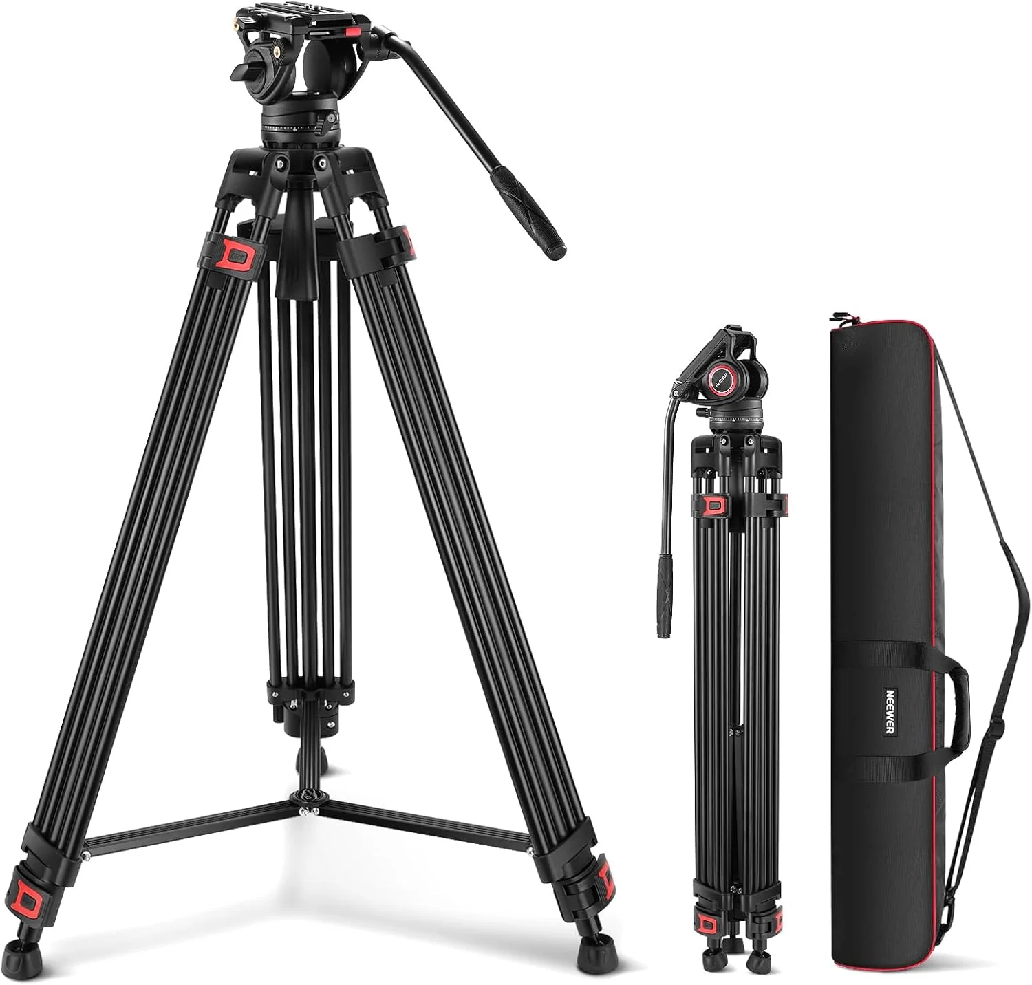 NEEWER 74 Inch Pro Video Tripod with Fluid Head, QR Plate Compatible with DJI RS Gimbals, Durable Camera Tripod with Telescopic Handle Scaled Base for DSLR, Max. Load 17.6 lb/8 kg, TP74