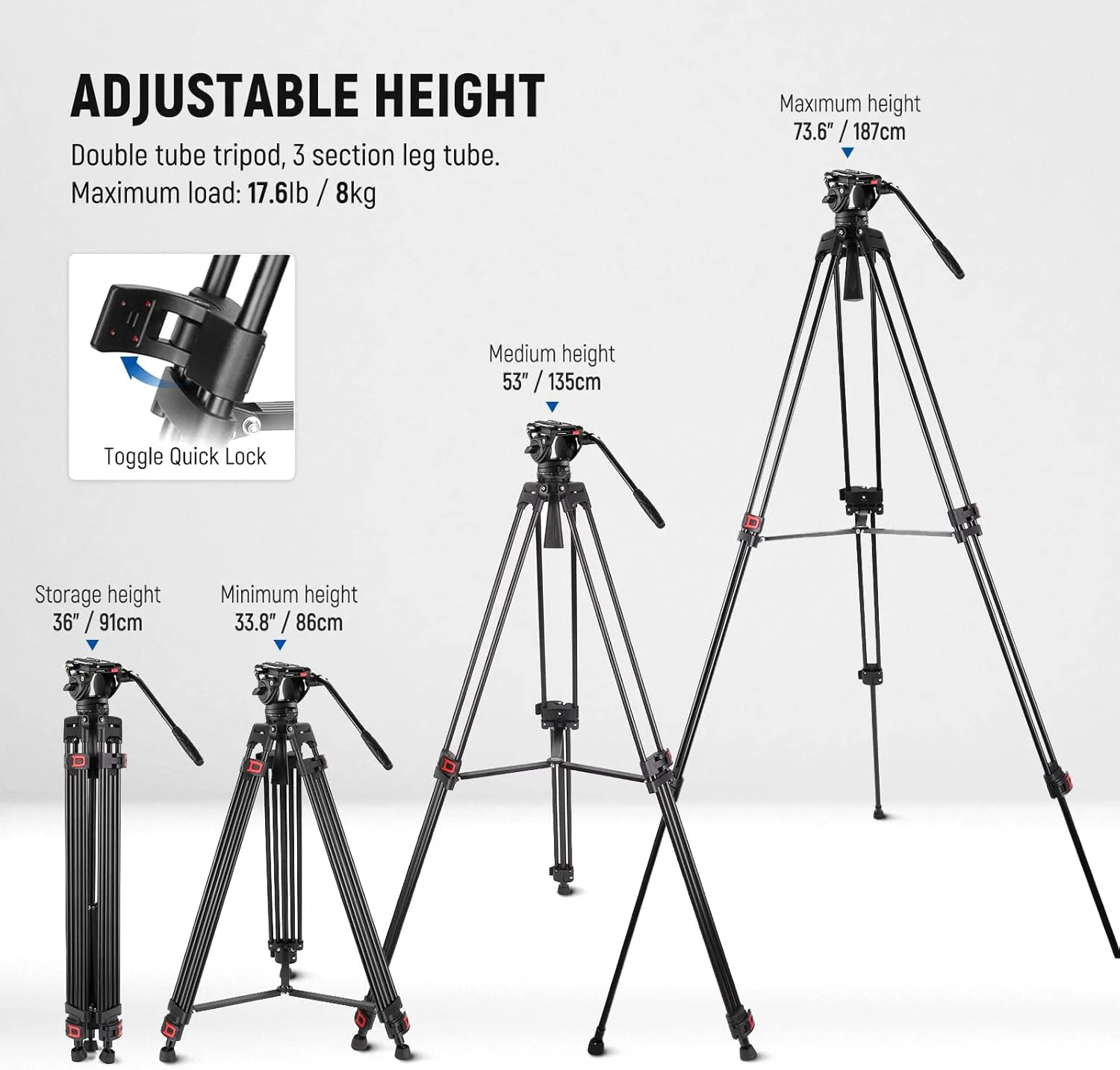 NEEWER 74 Inch Pro Video Tripod with Fluid Head, QR Plate Compatible with DJI RS Gimbals, Durable Camera Tripod with Telescopic Handle Scaled Base for DSLR, Max. Load 17.6 lb/8 kg, TP74 NEEWER 74 Inch Pro Video Tripod with Fluid Head, QR Plate Compatible with DJI RS Gimbals, Durable Camera Tripod with Telescopic Handle Scaled Base for DSLR, Max. Load 17.6 lb/8 kg, TP74