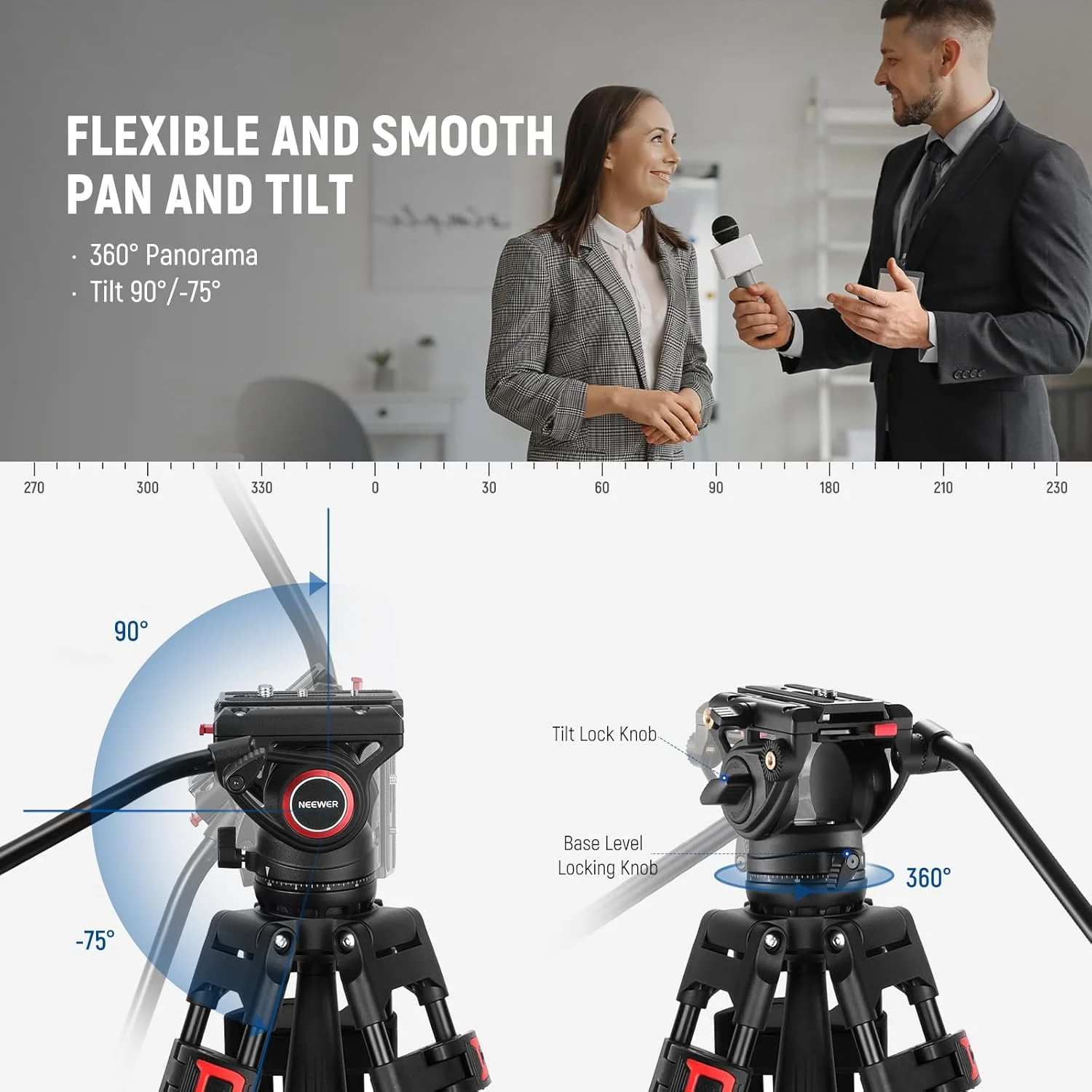 NEEWER 74 Inch Pro Video Tripod with Fluid Head, QR Plate Compatible with DJI RS Gimbals, Durable Camera Tripod with Telescopic Handle Scaled Base for DSLR, Max. Load 17.6 lb/8 kg, TP74 NEEWER 74 Inch Pro Video Tripod with Fluid Head, QR Plate Compatible with DJI RS Gimbals, Durable Camera Tripod with Telescopic Handle Scaled Base for DSLR, Max. Load 17.6 lb/8 kg, TP74