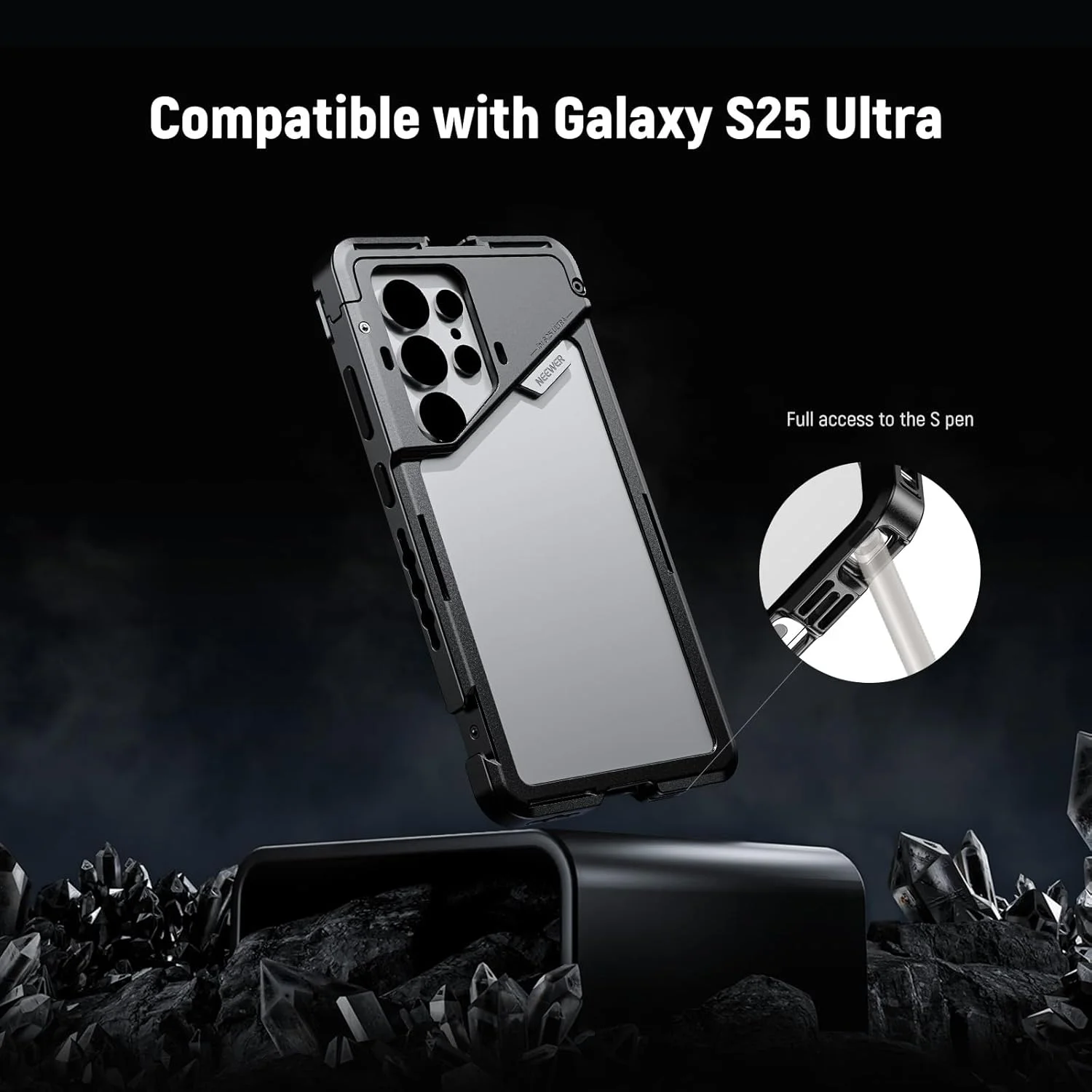 NEEWER S25 Ultra Mobile Phone Cage, Mobile Video Rig Stabiliser with 67 mm Filter Adapter, 17 mm Lens Back Plate, T Mount Adapter Compatible with Moment Samsung Galaxy S25 Ultra, 1 x Cleaning Cloth