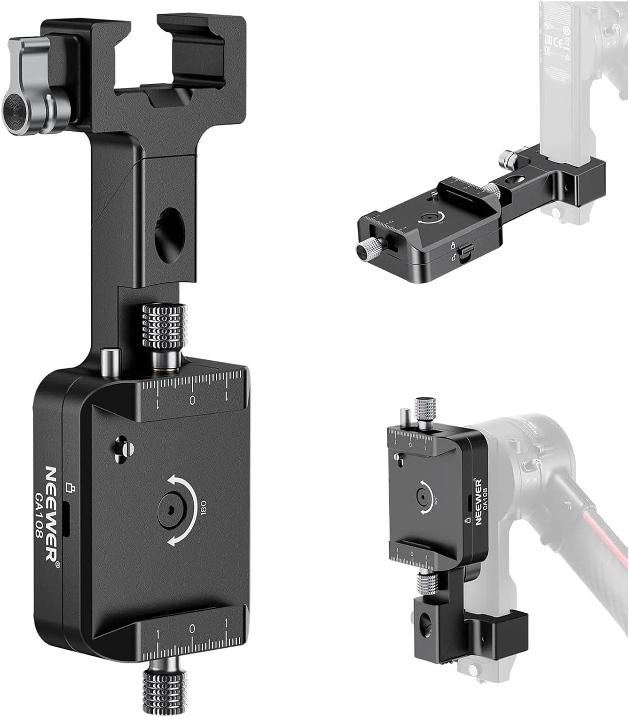 NEEWER RS4 RS3 Vertical Camera Mount Compatible with DJI Ronin RS 4 3 2 Pro Gimbal Stabilizer, 1s Quick Vertical to Horizontal Switch Anti Drop 180° Rotating Base for YouTube TikTok Vlog Video, CA108