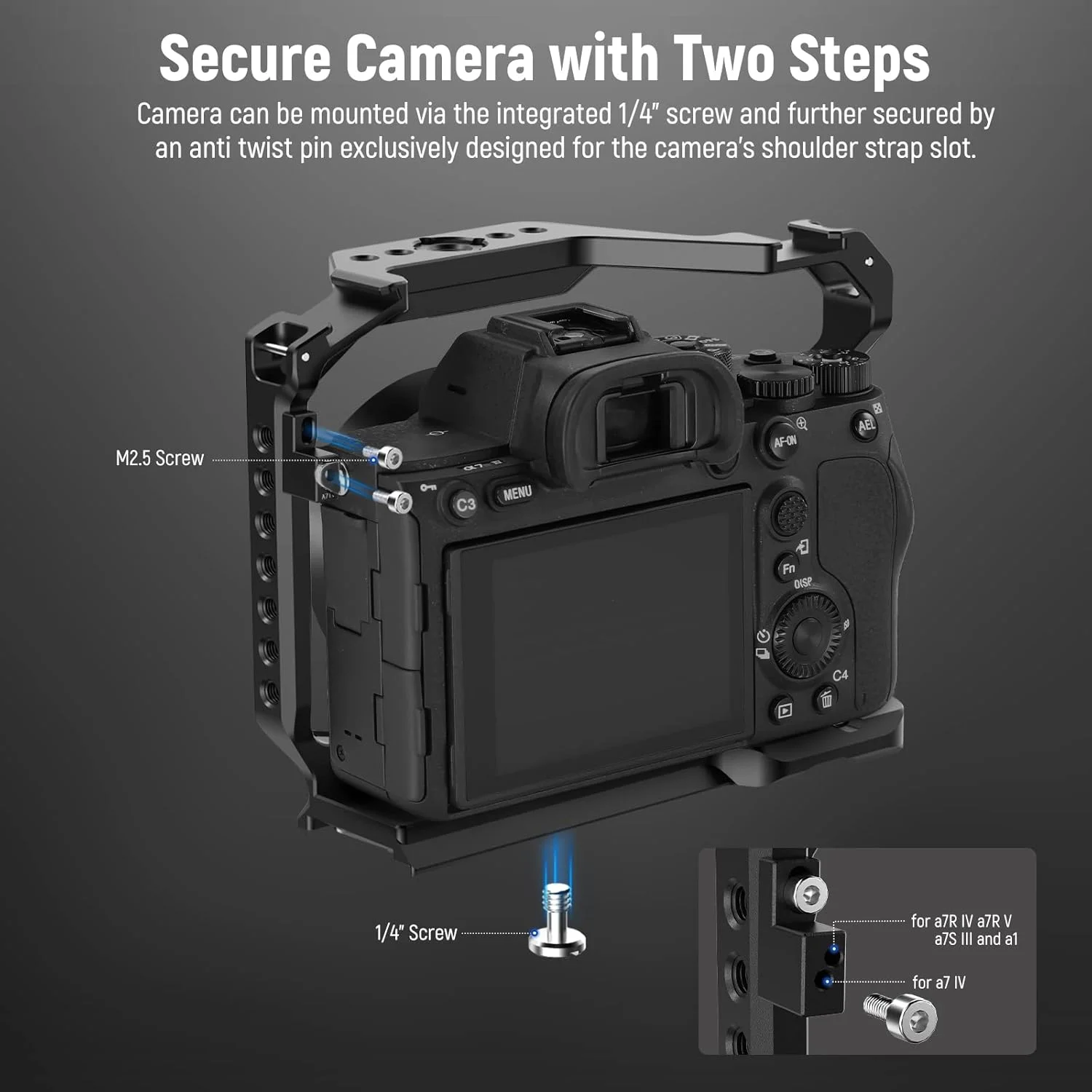 NEEWER Full Camera Cage Compatible with Sony a7 IV/a7R IV/a7S III/a1, Aluminum Alloy Video Camera Rig with Full Access/Arca Type QR Base for Quick Switch, Compatible with DJI RS Stabilizers, CA004 NEEWER Full Camera Cage Compatible with Sony a7 IV/a7R IV/a7S III/a1, Aluminum Alloy Video Camera Rig with Full Access/Arca Type QR Base for Quick Switch, Compatible with DJI RS Stabilizers, CA004