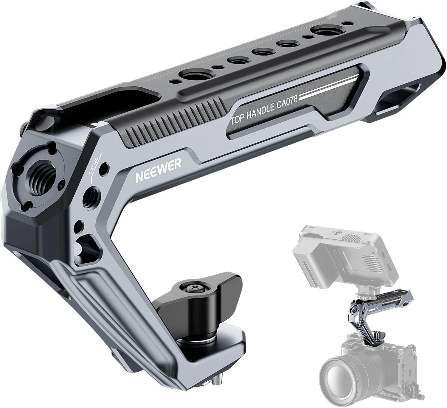 NEEWER All Metal Stylish Camera Top Handle with 3/8" Screw and Locating Pins, 1/4" &3/8" Threads, Cold Shoes, Anti Off Lock, Compatible with SmallRig Camera Cage Video Rig Stabilizer, CA078