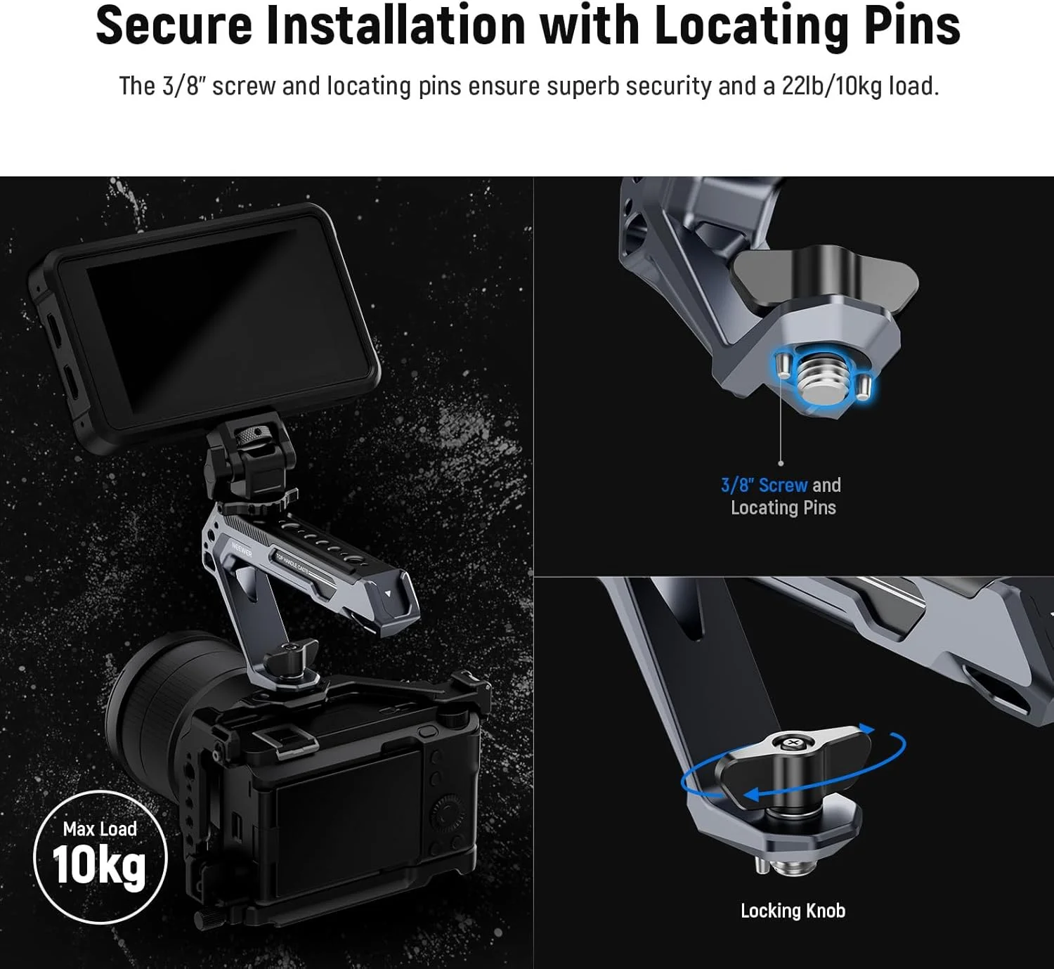 NEEWER All Metal Stylish Camera Top Handle with 3/8" Screw and Locating Pins, 1/4" &3/8" Threads, Cold Shoes, Anti Off Lock, Compatible with SmallRig Camera Cage Video Rig Stabilizer, CA078 NEEWER All Metal Stylish Camera Top Handle with 3/8" Screw and Locating Pins, 1/4" &3/8" Threads, Cold Shoes, Anti Off Lock, Compatible with SmallRig Camera Cage Video Rig Stabilizer, CA078
