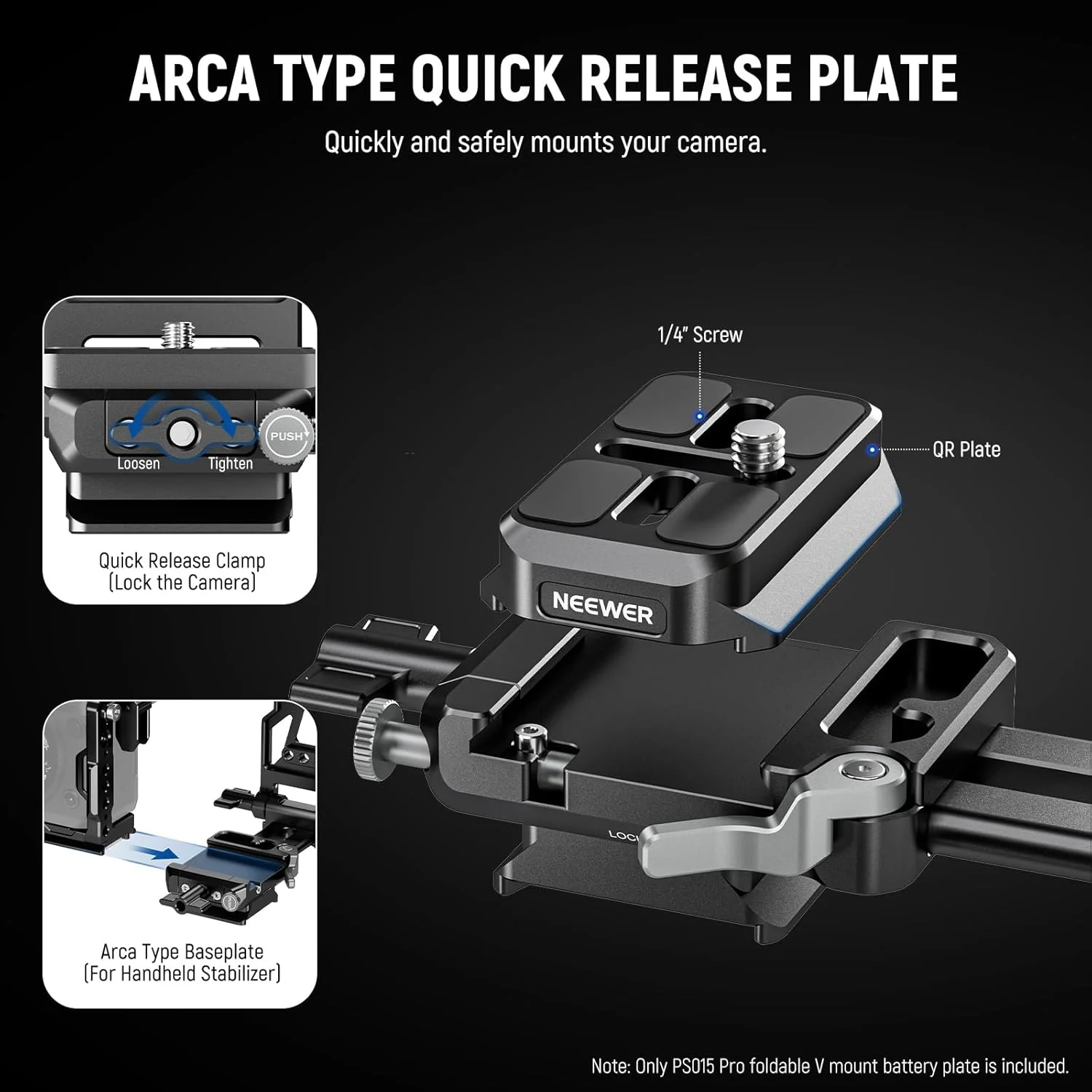 صفحه باتری تاشو V-Mount نیور با صفحه پایه دوربین تغییر سریع نوع Arca DSLR، سازگار با قفس باتری V-Mount SmallRig گیمبال DJI RS4 RS3، PS015 PRO صفحه باتری تاشو V-Mount نیور با صفحه پایه دوربین تغییر سریع نوع Arca DSLR، سازگار با قفس باتری V-Mount SmallRig گیمبال DJI RS4 RS3، PS015 PRO