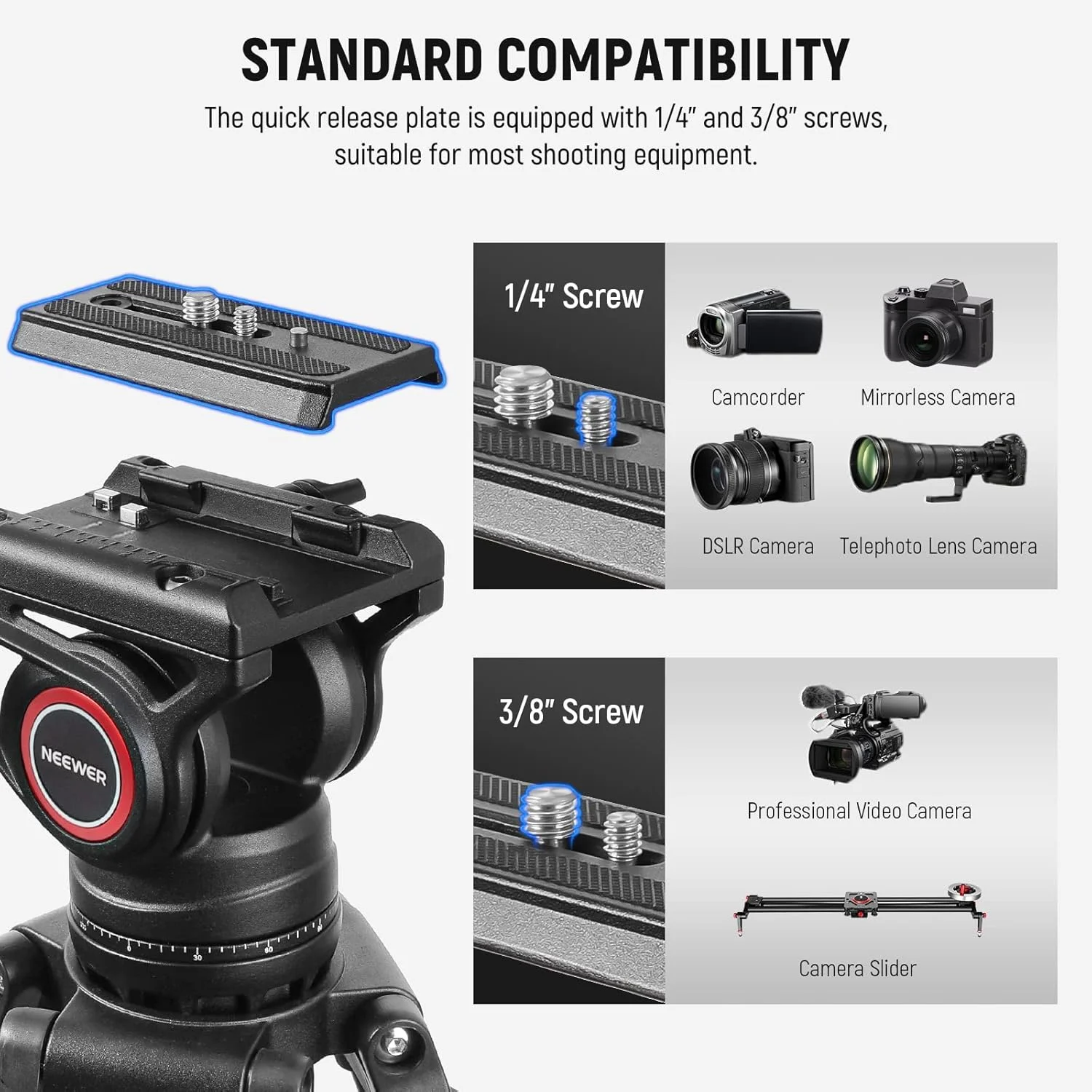 NEEWER 74 Inch Pro Video Tripod with Fluid Head, QR Plate Compatible with DJI RS Gimbals, Durable Camera Tripod with Telescopic Handle Scaled Base for DSLR, Max. Load 17.6 lb/8 kg, TP74 NEEWER 74 Inch Pro Video Tripod with Fluid Head, QR Plate Compatible with DJI RS Gimbals, Durable Camera Tripod with Telescopic Handle Scaled Base for DSLR, Max. Load 17.6 lb/8 kg, TP74