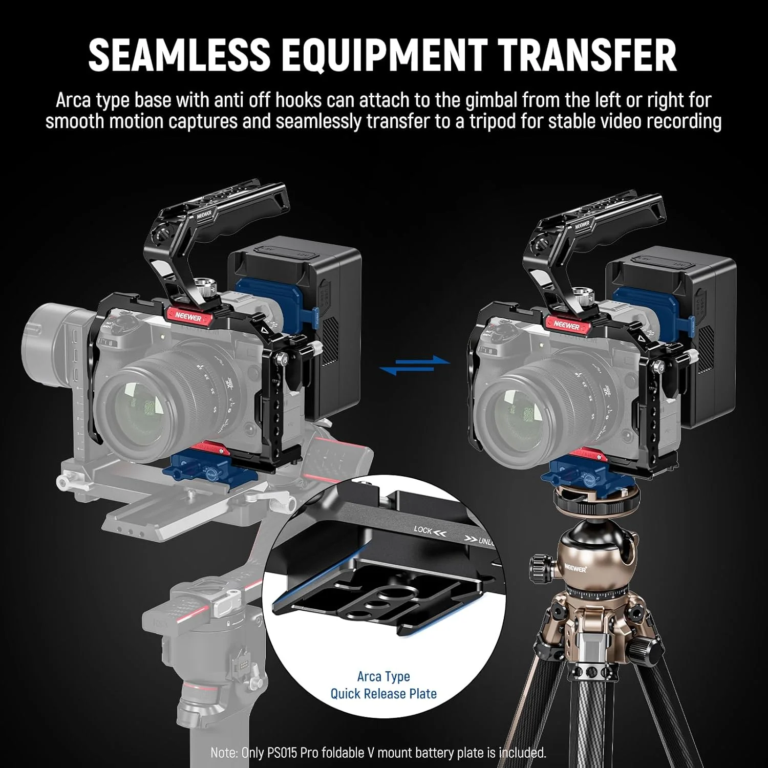 صفحه باتری تاشو V-Mount نیور با صفحه پایه دوربین تغییر سریع نوع Arca DSLR، سازگار با قفس باتری V-Mount SmallRig گیمبال DJI RS4 RS3، PS015 PRO صفحه باتری تاشو V-Mount نیور با صفحه پایه دوربین تغییر سریع نوع Arca DSLR، سازگار با قفس باتری V-Mount SmallRig گیمبال DJI RS4 RS3، PS015 PRO