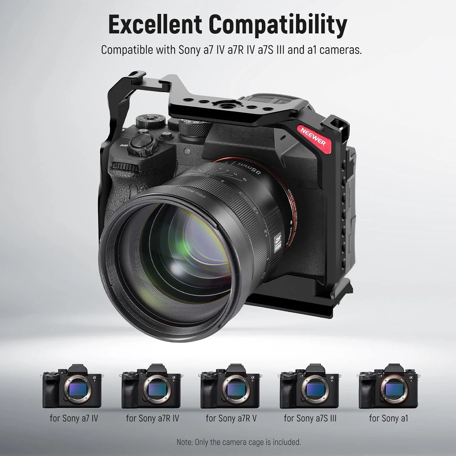 NEEWER Full Camera Cage Compatible with Sony a7 IV/a7R IV/a7S III/a1, Aluminum Alloy Video Camera Rig with Full Access/Arca Type QR Base for Quick Switch, Compatible with DJI RS Stabilizers, CA004 NEEWER Full Camera Cage Compatible with Sony a7 IV/a7R IV/a7S III/a1, Aluminum Alloy Video Camera Rig with Full Access/Arca Type QR Base for Quick Switch, Compatible with DJI RS Stabilizers, CA004