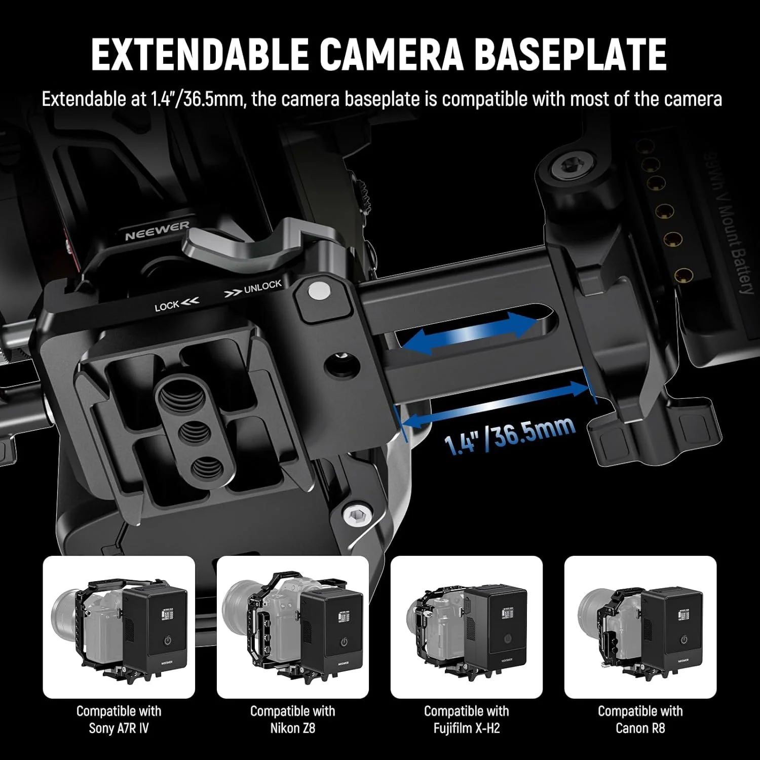 صفحه باتری تاشو V-Mount نیور با صفحه پایه دوربین تغییر سریع نوع Arca DSLR، سازگار با قفس باتری V-Mount SmallRig گیمبال DJI RS4 RS3، PS015 PRO صفحه باتری تاشو V-Mount نیور با صفحه پایه دوربین تغییر سریع نوع Arca DSLR، سازگار با قفس باتری V-Mount SmallRig گیمبال DJI RS4 RS3، PS015 PRO