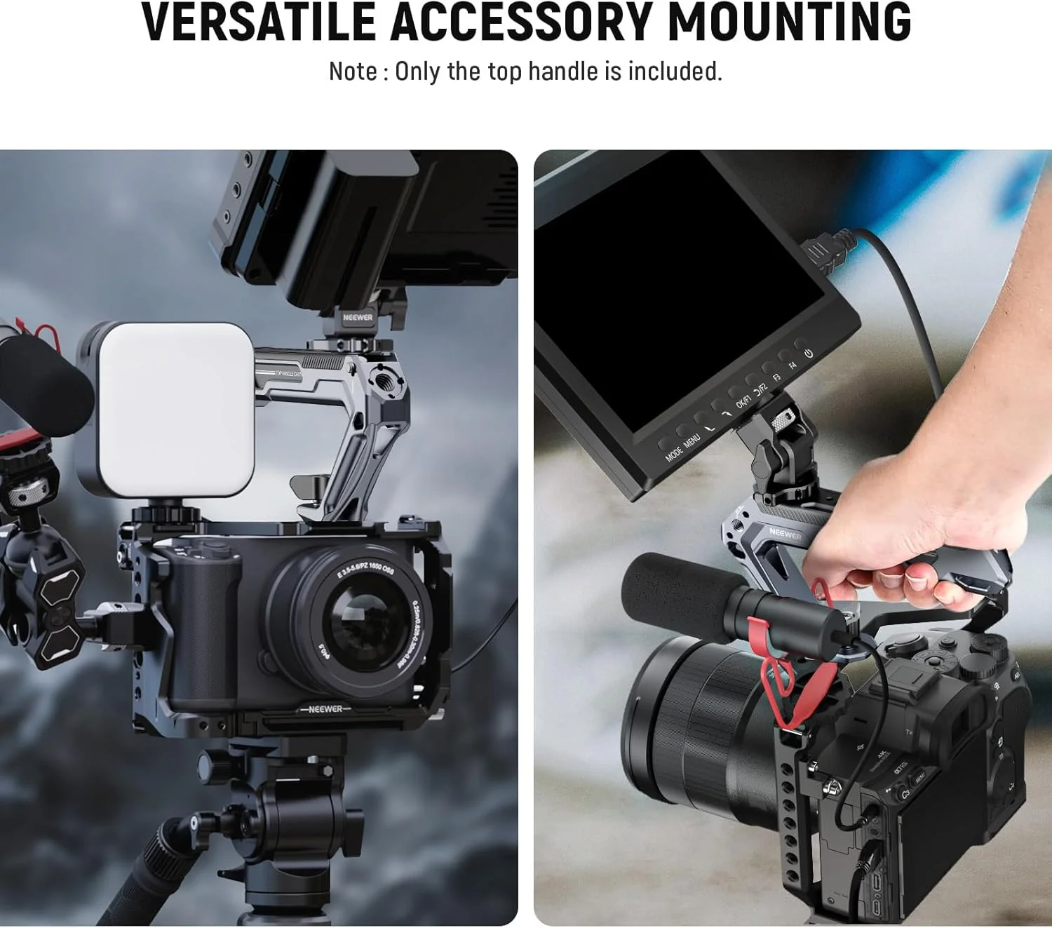 NEEWER All Metal Stylish Camera Top Handle with 3/8" Screw and Locating Pins, 1/4" &3/8" Threads, Cold Shoes, Anti Off Lock, Compatible with SmallRig Camera Cage Video Rig Stabilizer, CA078 NEEWER All Metal Stylish Camera Top Handle with 3/8" Screw and Locating Pins, 1/4" &3/8" Threads, Cold Shoes, Anti Off Lock, Compatible with SmallRig Camera Cage Video Rig Stabilizer, CA078