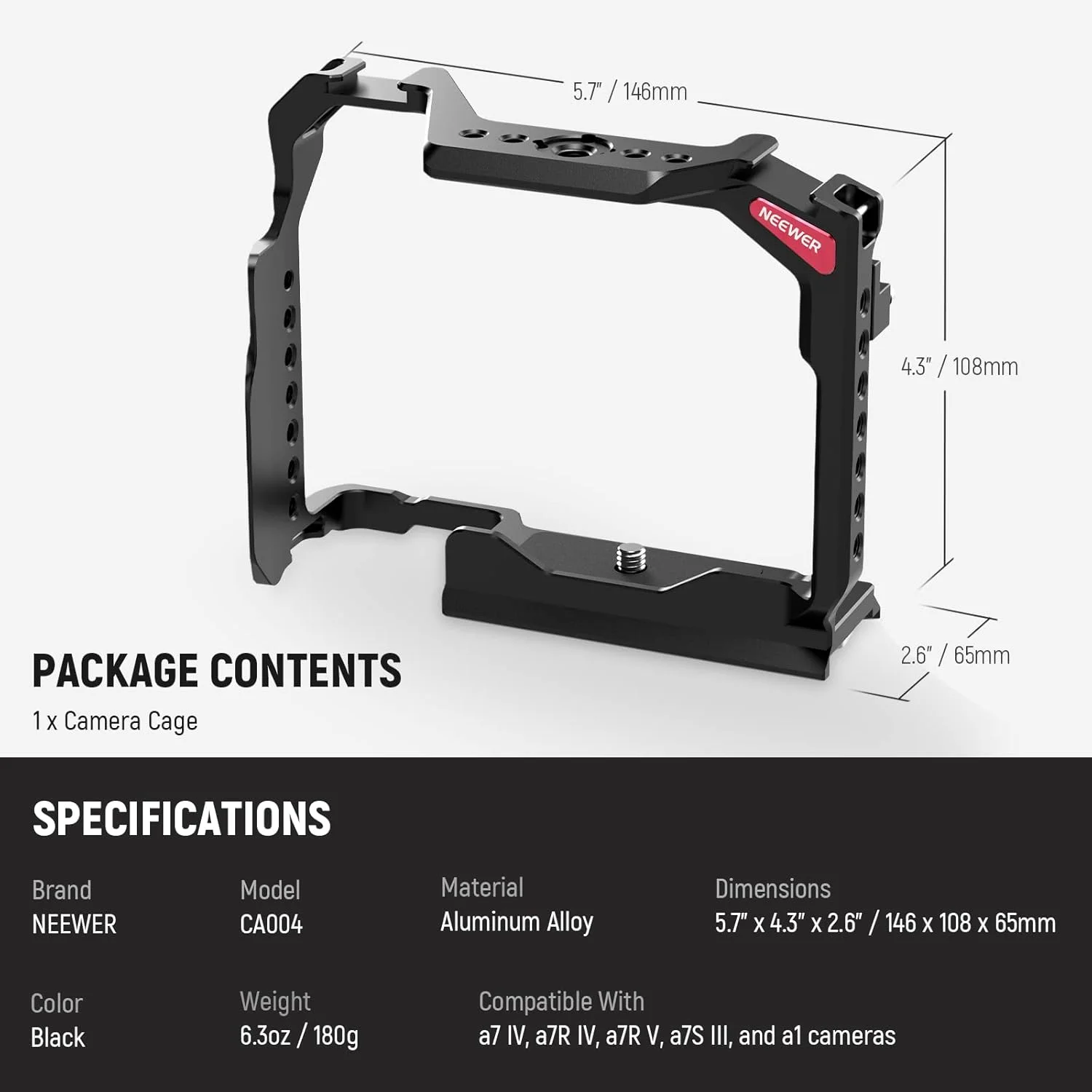 NEEWER Full Camera Cage Compatible with Sony a7 IV/a7R IV/a7S III/a1, Aluminum Alloy Video Camera Rig with Full Access/Arca Type QR Base for Quick Switch, Compatible with DJI RS Stabilizers, CA004 NEEWER Full Camera Cage Compatible with Sony a7 IV/a7R IV/a7S III/a1, Aluminum Alloy Video Camera Rig with Full Access/Arca Type QR Base for Quick Switch, Compatible with DJI RS Stabilizers, CA004