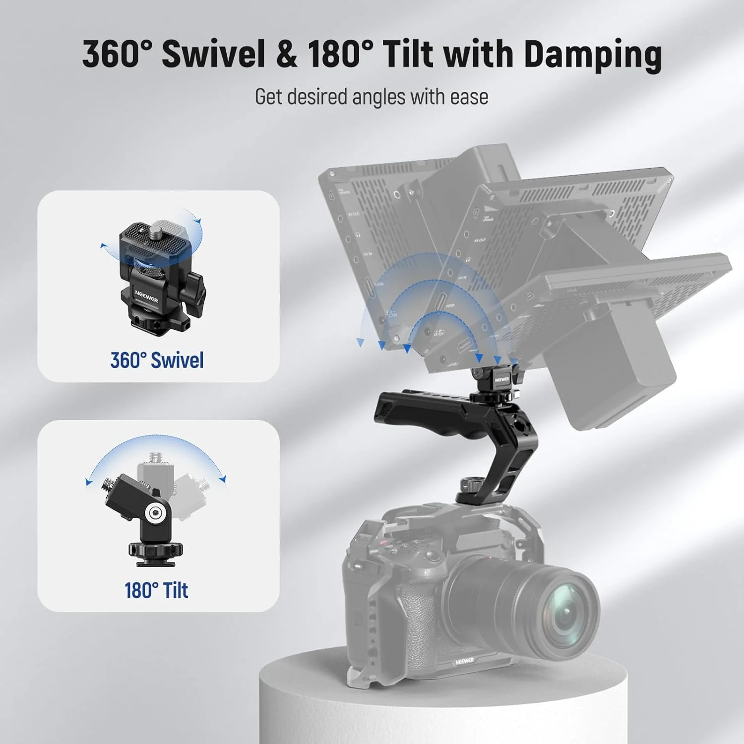 قفس دوربین یونیورسال NEEWER CA016T+MA006 به همراه دسته بالایی و پایه نگهدارنده مانیتور کفشک سرد، تثبیت کننده گیمبال نوع Arca، 2 دسته، 3/8 اینچ برای ARRI، ریگ ویدیویی سازگار با لوازم جانبی SmallRig، CA016T+ قفس دوربین یونیورسال NEEWER CA016T+MA006 به همراه دسته بالایی و پایه نگهدارنده مانیتور کفشک سرد، تثبیت کننده گیمبال نوع Arca، 2 دسته، 3/8 اینچ برای ARRI، ریگ ویدیویی سازگار با لوازم جانبی SmallRig، CA016T+