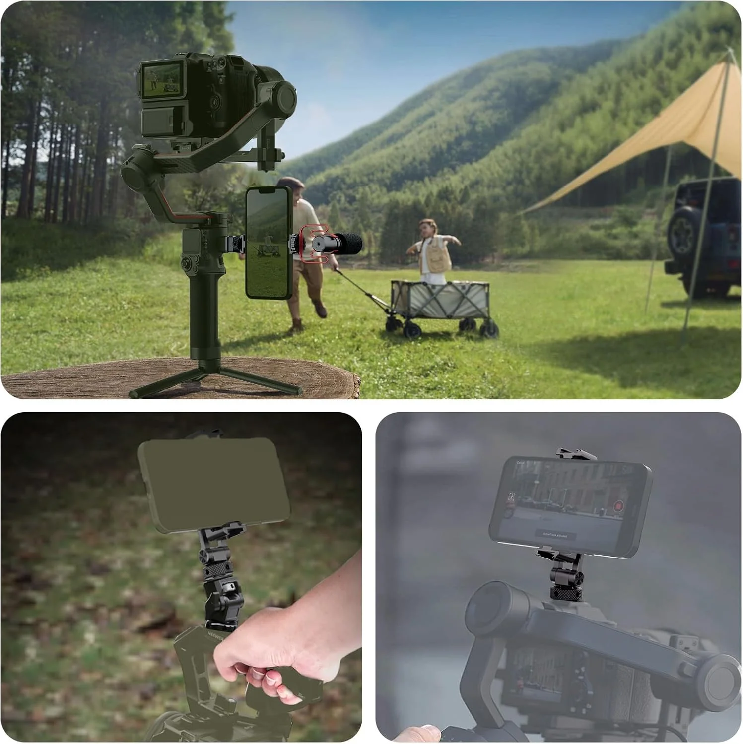 نگهدارنده فلزی گوشی موبایل NEEWER با مانت کفشک سرد و گیره NATO برای گیمبال استابلایزر DJI RS4 RS3 Pro RS2 RSC2، گیره نگهدارنده گوشی