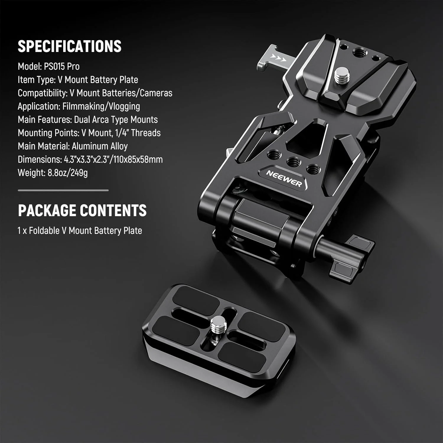 صفحه باتری تاشو V-Mount نیور با صفحه پایه دوربین تغییر سریع نوع Arca DSLR، سازگار با قفس باتری V-Mount SmallRig گیمبال DJI RS4 RS3، PS015 PRO صفحه باتری تاشو V-Mount نیور با صفحه پایه دوربین تغییر سریع نوع Arca DSLR، سازگار با قفس باتری V-Mount SmallRig گیمبال DJI RS4 RS3، PS015 PRO