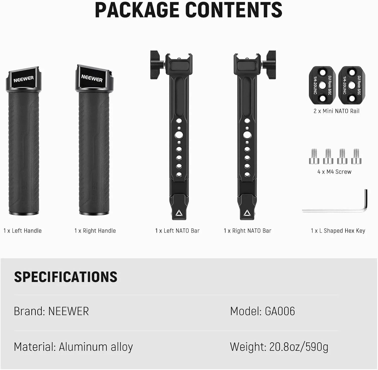 نگهدارنده دوگانه NEEWER سازگار با DJI RS4 RS4 Pro RS3 RS3 Pro RS2 RSC2 Ronin S SC Gimbal، کیت دسته دوگانه با 2 ریل مینی ناتو، گیره های ناتو با رهاسازی سریع، رزوه های 1/4 اینچی و 3/8 اینچی، GA006 نگهدارنده دوگانه NEEWER سازگار با DJI RS4 RS4 Pro RS3 RS3 Pro RS2 RSC2 Ronin S SC Gimbal، کیت دسته دوگانه با 2 ریل مینی ناتو، گیره های ناتو با رهاسازی سریع، رزوه های 1/4 اینچی و 3/8 اینچی، GA006