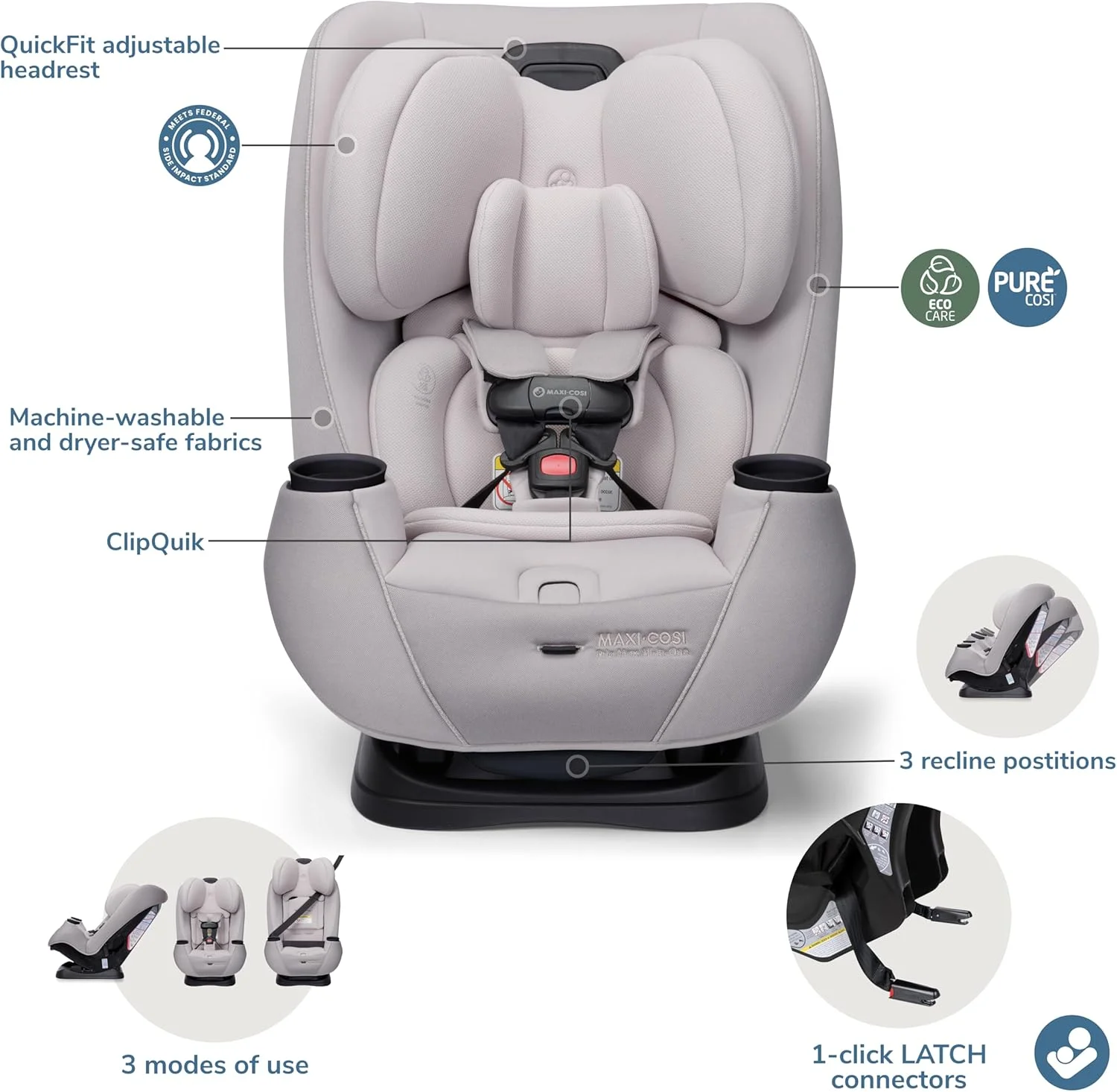 Maxi-Cosi Pria Max 3-in-1 Convertible Car Seat, Infant to Toddler Car Seat, ClipQuick Magnetic Chest Clip, Quick-Install Latch, Machine-Washable Cover, 5-100 lbs, Oyster Shell Maxi-Cosi Pria Max 3-in-1 Convertible Car Seat, Infant to Toddler Car Seat, ClipQuick Magnetic Chest Clip, Quick-Install Latch, Machine-Washable Cover, 5-100 lbs, Oyster Shell