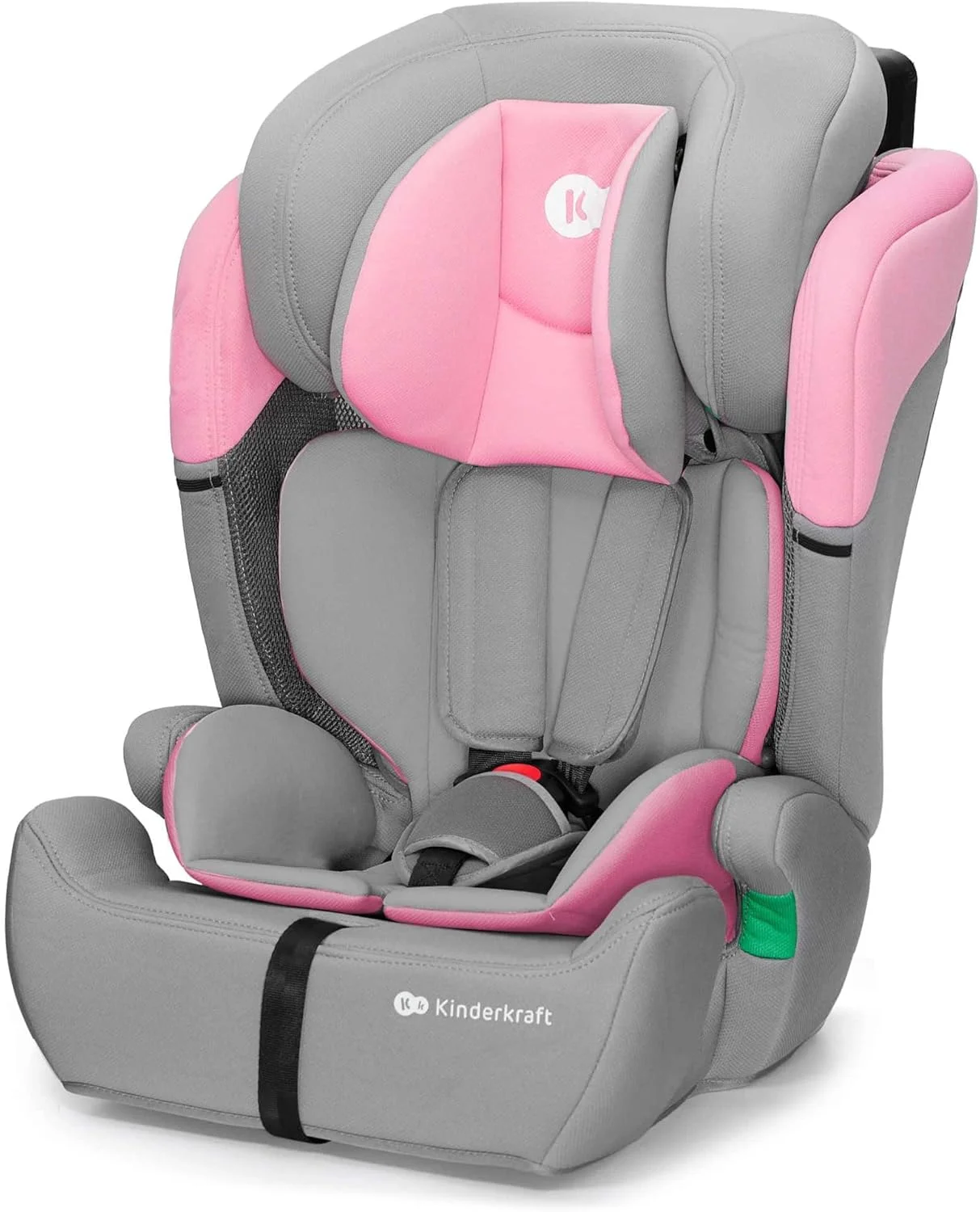 صندلی ماشین کودک Comfort UP Kinderkraft، صندلی تقویت کننده I-Size، با کمربند ایمنی 5 نقطه ای، تکیه گاه سر قابل تنظیم، برای کودکان نوپا، نوزاد، گروه 1/2/3، 9-36 کیلوگرم، تا 12 سال، صورتی