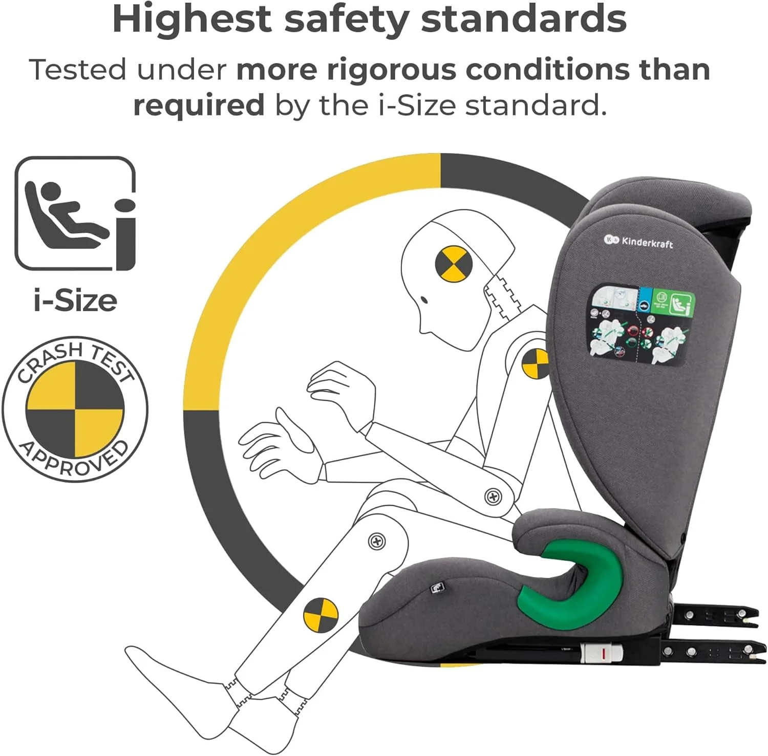 صندلی ماشین کودک Kinderkraft JUNIOR FIX 2 - i-Size سبک و جمع و جور تبدیل شونده - 3.5 تا 12 سال (100-150 سانتی متر) با ISOFIX | محافظ H + محافظ جانبی - خاکستری موشکی