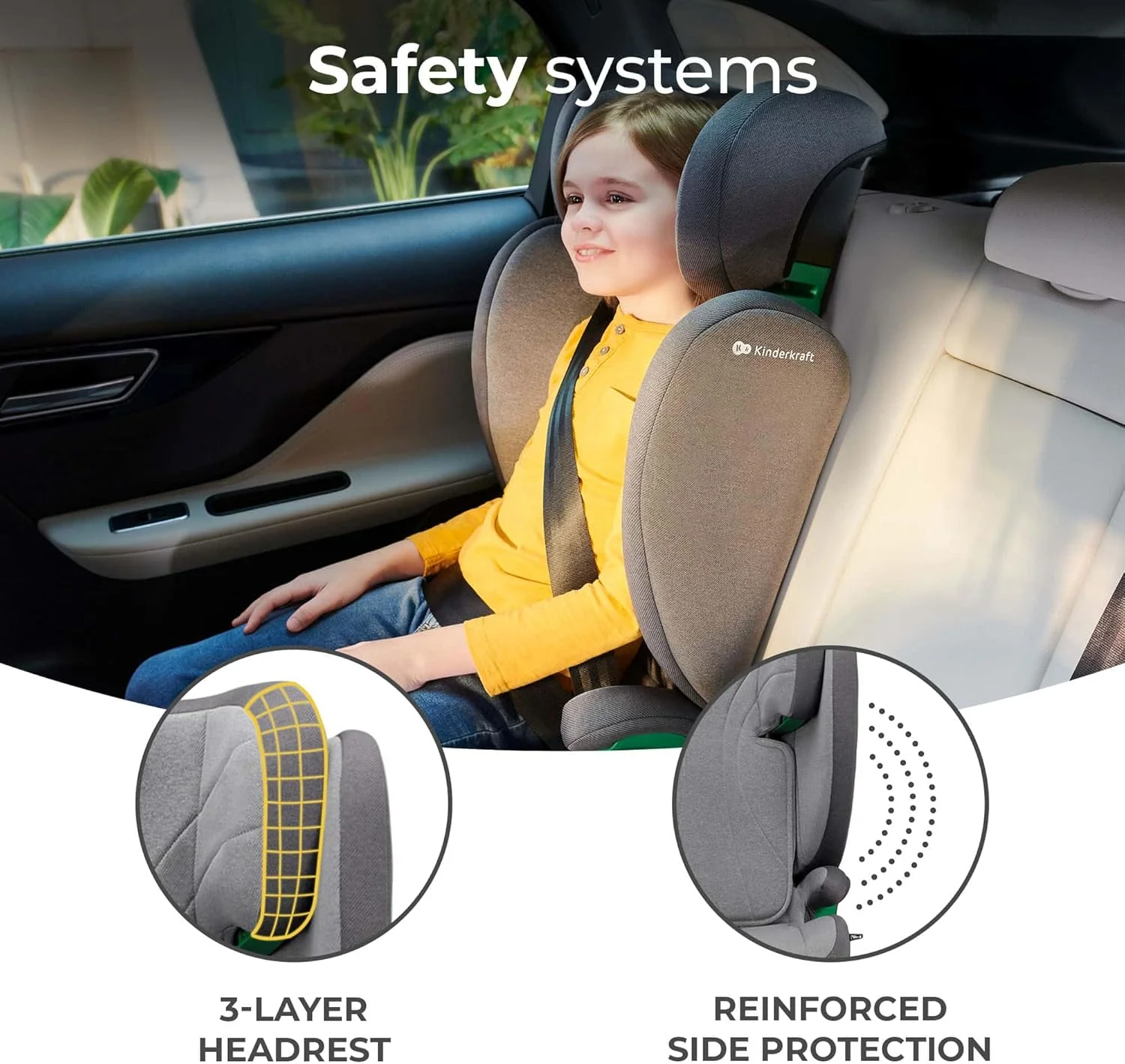 صندلی ماشین کودک Kinderkraft JUNIOR FIX 2 - i-Size سبک و جمع و جور تبدیل شونده - 3.5 تا 12 سال (100-150 سانتی متر) با ISOFIX | محافظ H + محافظ جانبی - خاکستری موشکی