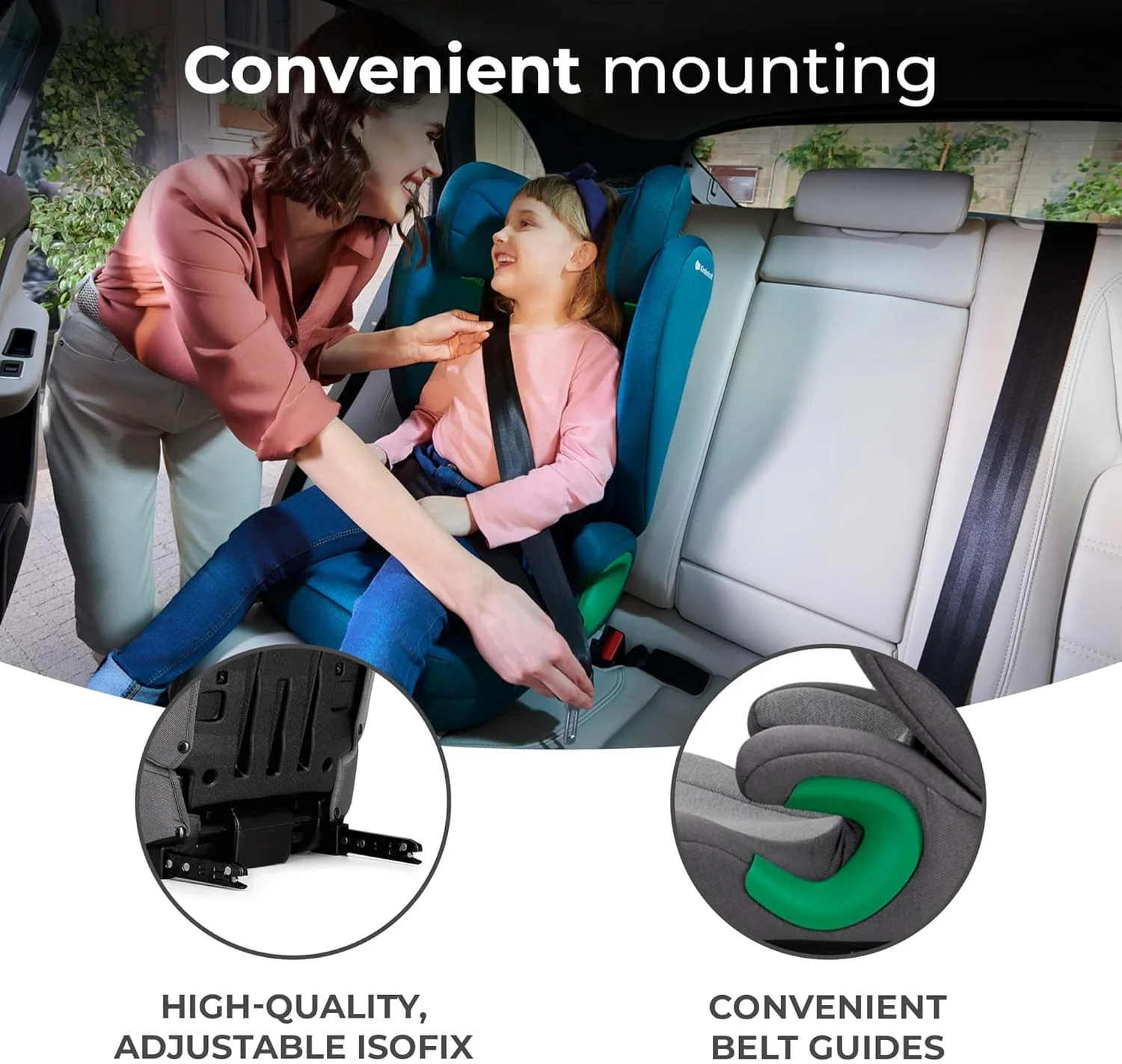 صندلی ماشین کودک Kinderkraft JUNIOR FIX 2 - i-Size سبک و جمع و جور تبدیل شونده - 3.5 تا 12 سال (100-150 سانتی متر) با ISOFIX | محافظ H + محافظ جانبی - خاکستری موشکی