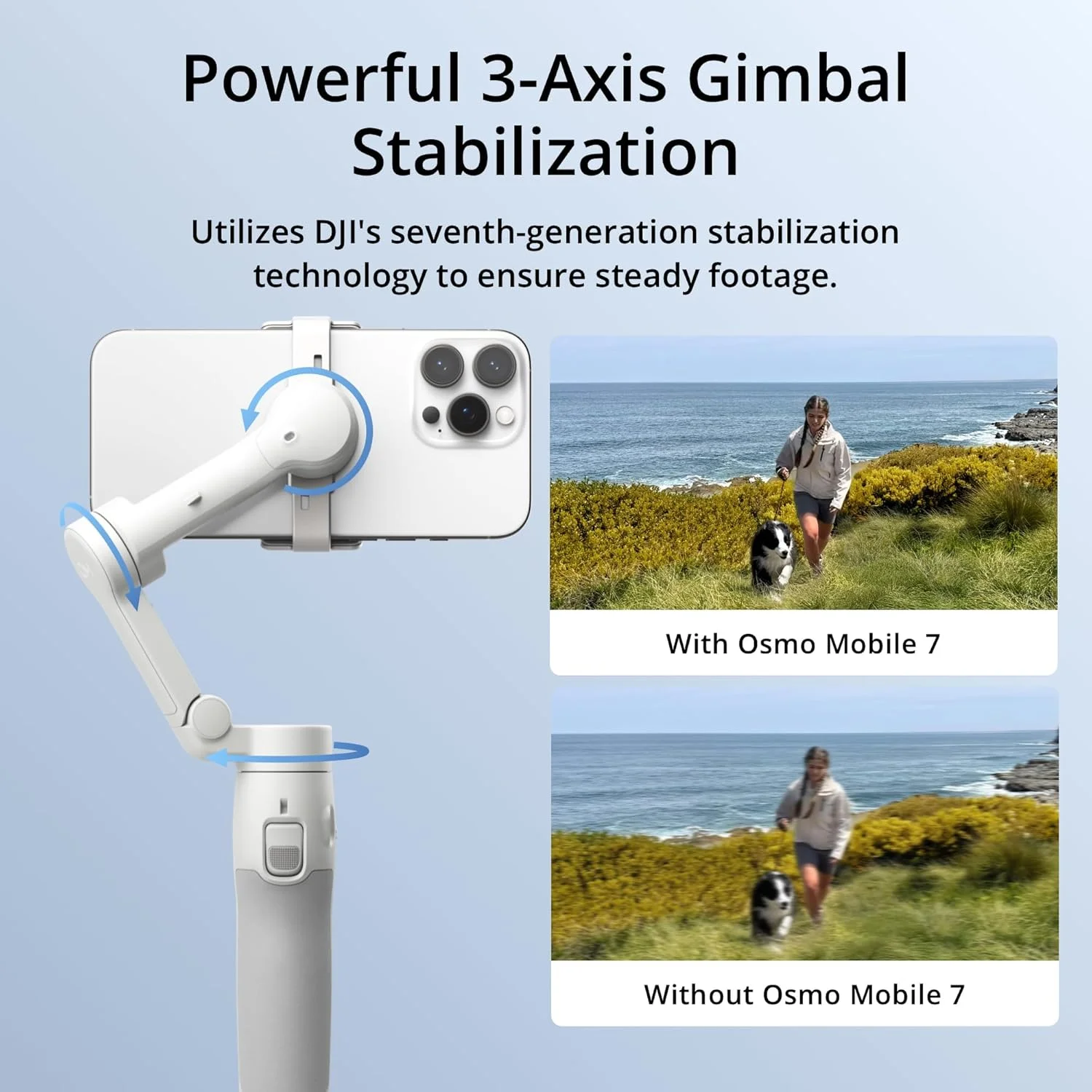 DJI Osmo Mobile 7 گیمبال استابلایزر برای آیفون، اندروید، سه پایه داخلی، گریپ راحت، گیمبال تلفن 3 محوره، ActiveTrack 7.0، ویرایش OneTap، شارژ تلفن، نسخه امارات