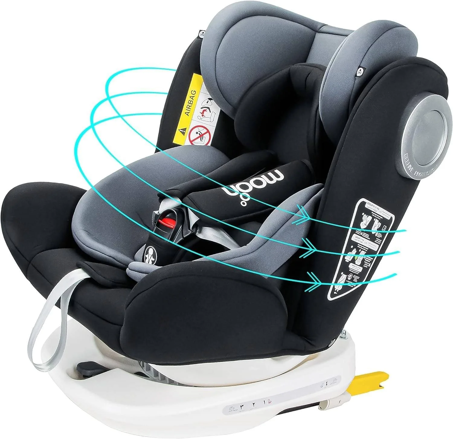 صندلی خودرو گردان Moon Brand Gyro - صندلی تقویت کننده چرخان 360 درجه برای کودکان/نوزادان/کودکان نوپا - گروه 0+/1/2/3- تبدیل شونده رو به عقب و جلو با Isofix از 0 ماهگی تا 12 سالگی (تا 36 کیلوگرم) - مشکی