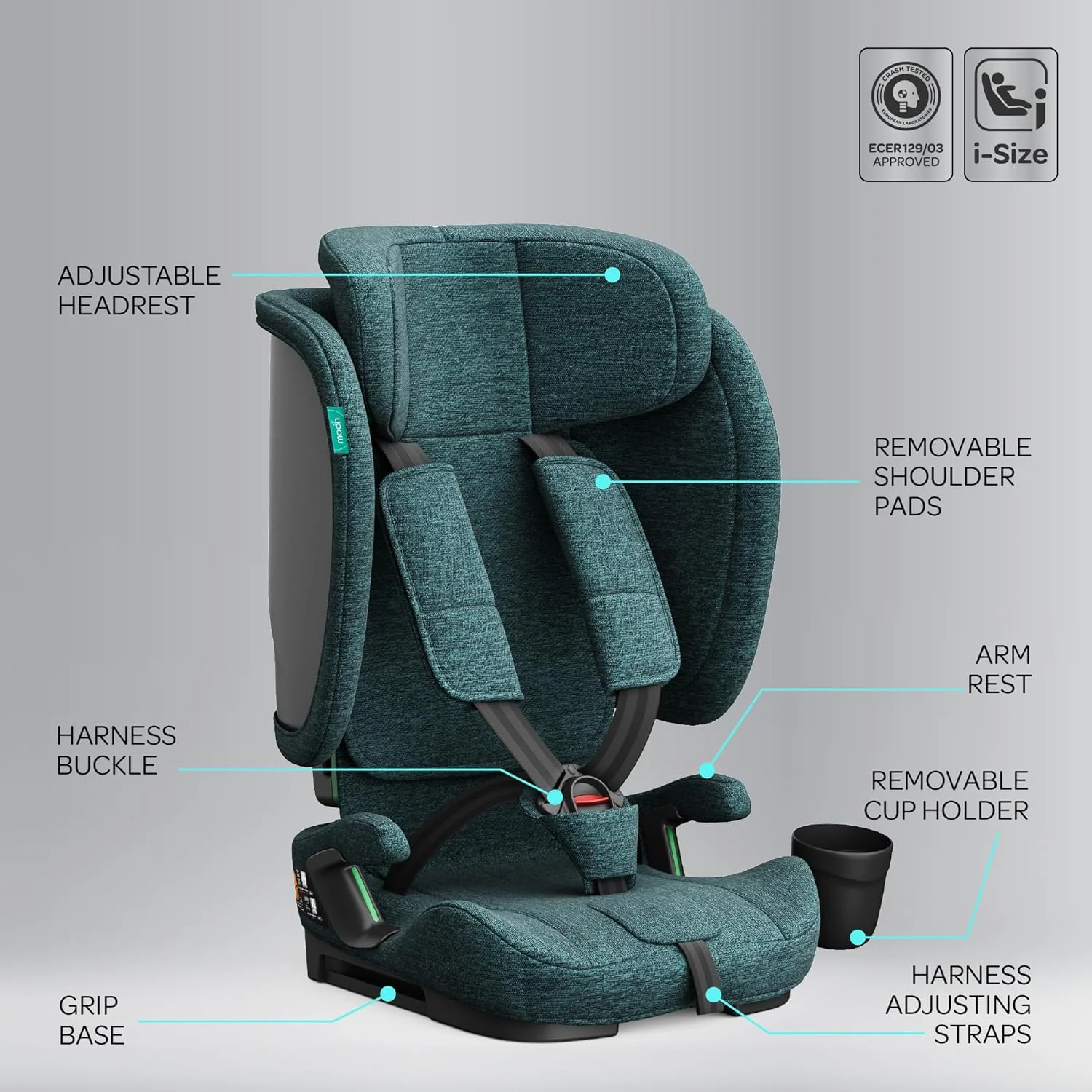 The Moon Brand Folda Plus Foldable Car Seat for Kids, Group 1/2/3 (15 Months – 12 Years, 9-36 kg), i-Size ECE R129 Certified, Removable Cup Holder & Base, Travel Friendly with Carry Bag-Green The Moon Brand Folda Plus Foldable Car Seat for Kids, Group 1/2/3 (15 Months – 12 Years, 9-36 kg), i-Size ECE R129 Certified, Removable Cup Holder & Base, Travel Friendly with Carry Bag-Green