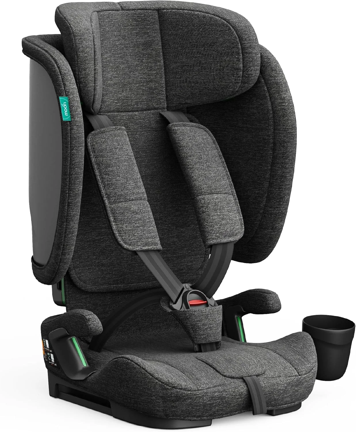 The Moon Brand Folda Plus Foldable Car Seat for Kids, Group 1/2/3 (15 Months – 12 Years, 9-36 kg), i-Size ECE R129 Certified, Removable Cup Holder & Base, Travel Friendly with Carry Bag-Drak Grey