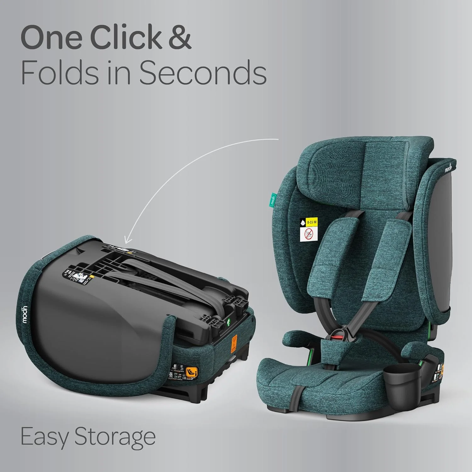 The Moon Brand Folda Plus Foldable Car Seat for Kids, Group 1/2/3 (15 Months – 12 Years, 9-36 kg), i-Size ECE R129 Certified, Removable Cup Holder & Base, Travel Friendly with Carry Bag-Green The Moon Brand Folda Plus Foldable Car Seat for Kids, Group 1/2/3 (15 Months – 12 Years, 9-36 kg), i-Size ECE R129 Certified, Removable Cup Holder & Base, Travel Friendly with Carry Bag-Green