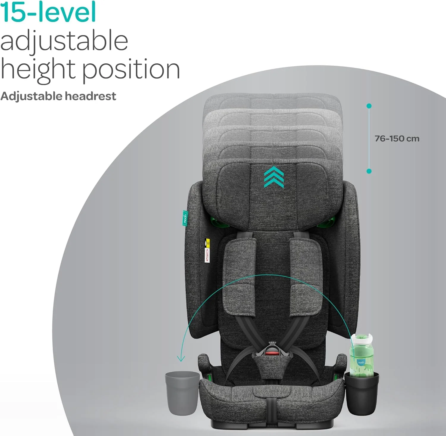The Moon Brand Folda Plus Foldable Car Seat for Kids, Group 1/2/3 (15 Months – 12 Years, 9-36 kg), i-Size ECE R129 Certified, Removable Cup Holder & Base, Travel Friendly with Carry Bag-Drak Grey The Moon Brand Folda Plus Foldable Car Seat for Kids, Group 1/2/3 (15 Months – 12 Years, 9-36 kg), i-Size ECE R129 Certified, Removable Cup Holder & Base, Travel Friendly with Carry Bag-Drak Grey