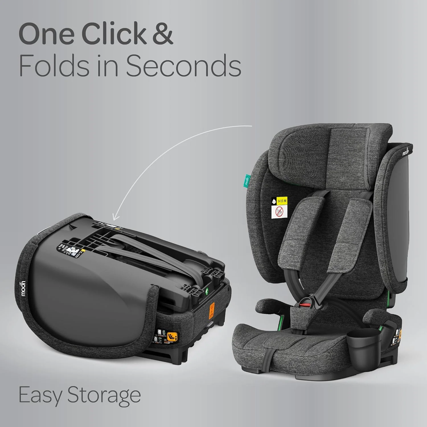 The Moon Brand Folda Plus Foldable Car Seat for Kids, Group 1/2/3 (15 Months – 12 Years, 9-36 kg), i-Size ECE R129 Certified, Removable Cup Holder & Base, Travel Friendly with Carry Bag-Drak Grey The Moon Brand Folda Plus Foldable Car Seat for Kids, Group 1/2/3 (15 Months – 12 Years, 9-36 kg), i-Size ECE R129 Certified, Removable Cup Holder & Base, Travel Friendly with Carry Bag-Drak Grey