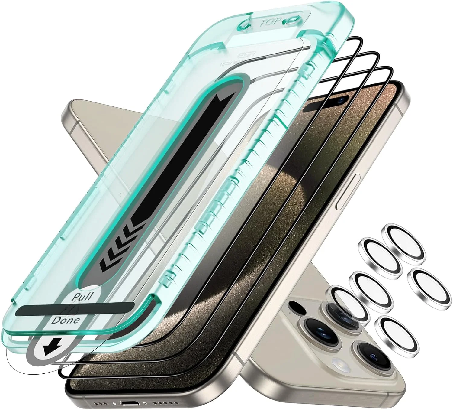 مجموعه محافظ صفحه نمایش ESR Armorite مدل 3+2 برای آیفون 15 پرو، فیلم شیشه ای حرارت دیده فوق العاده سخت با لبه مشکی به همراه سینی نصب بی نقص، بسته 3 عددی با 2 مجموعه محافظ لنز دوربین جداگانه مجموعه محافظ صفحه نمایش ESR Armorite مدل 3+2 برای آیفون 15 پرو، فیلم شیشه ای حرارت دیده فوق العاده سخت با لبه مشکی به همراه سینی نصب بی نقص، بسته 3 عددی با 2 مجموعه محافظ لنز دوربین جداگانه