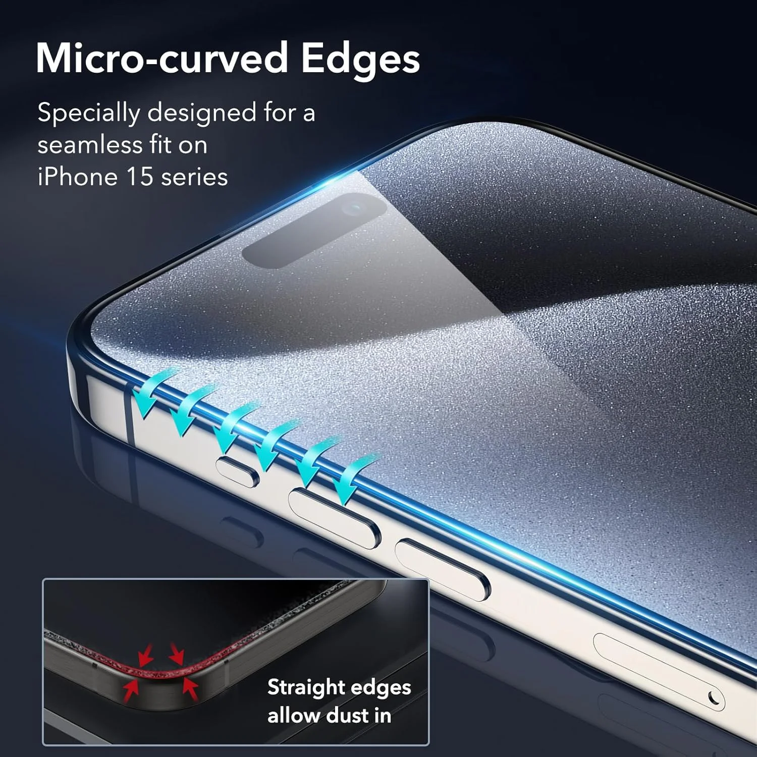 مجموعه محافظ صفحه نمایش ESR Armorite مدل 3+2 برای آیفون 15 پرو، فیلم شیشه ای حرارت دیده فوق العاده سخت با لبه مشکی به همراه سینی نصب بی نقص، بسته 3 عددی با 2 مجموعه محافظ لنز دوربین جداگانه